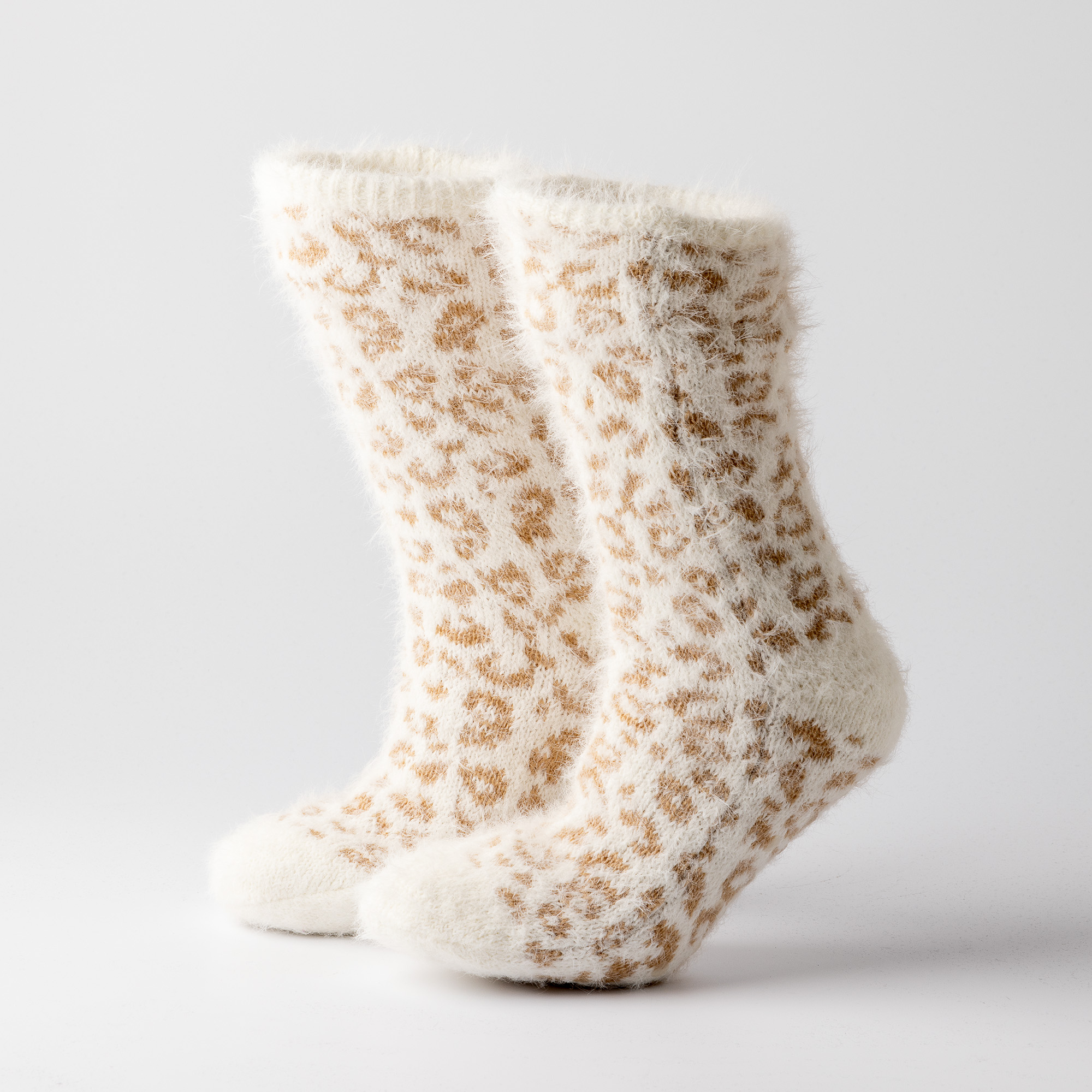 LEO - House socks - non-slip - with sherpa lining - one size - Pumice Stone - beige