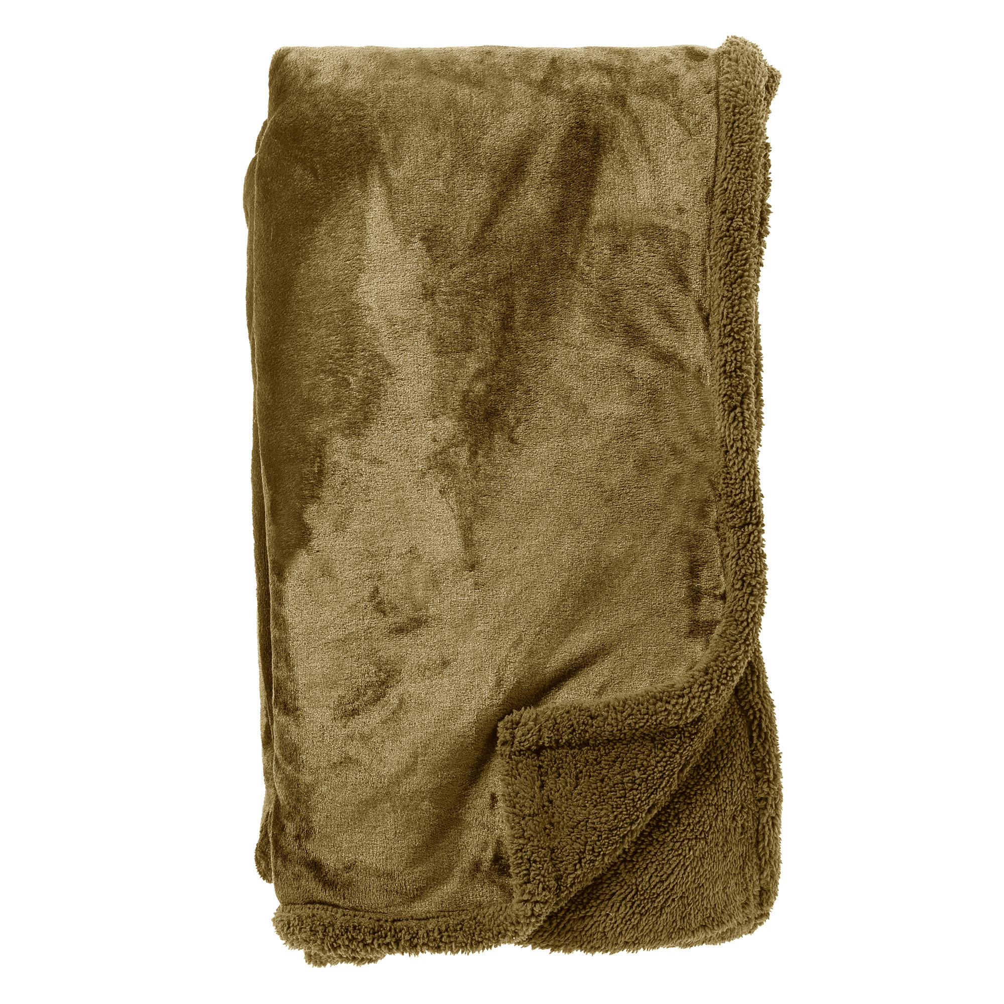 STANLEY - Plaid 150x200 cm - fleece deken met teddy en fleece - Military Olive - groen