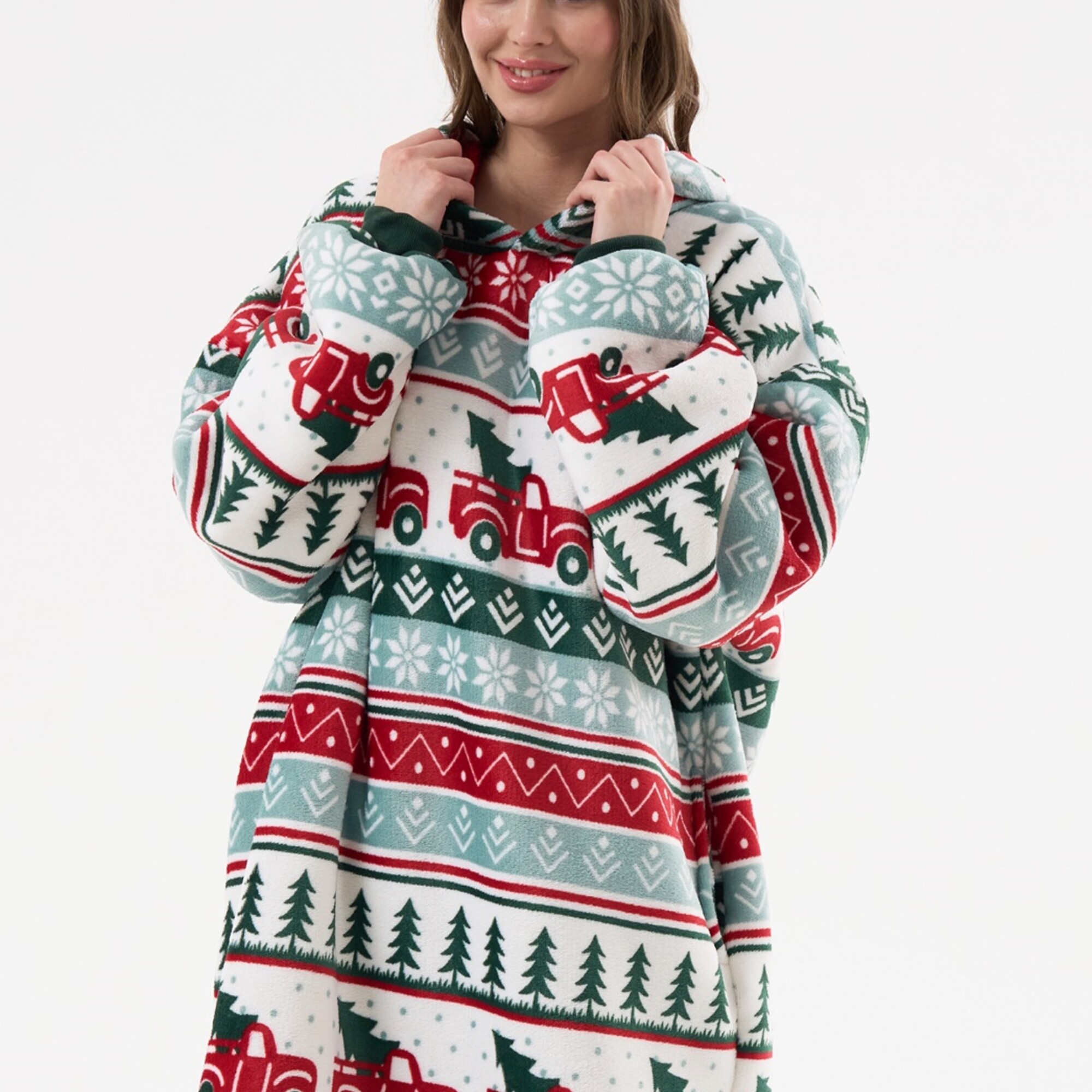 DRIVING HOME   hoodie 70x110 cm - volwassenen - hoodie deken - kerst - multicolour