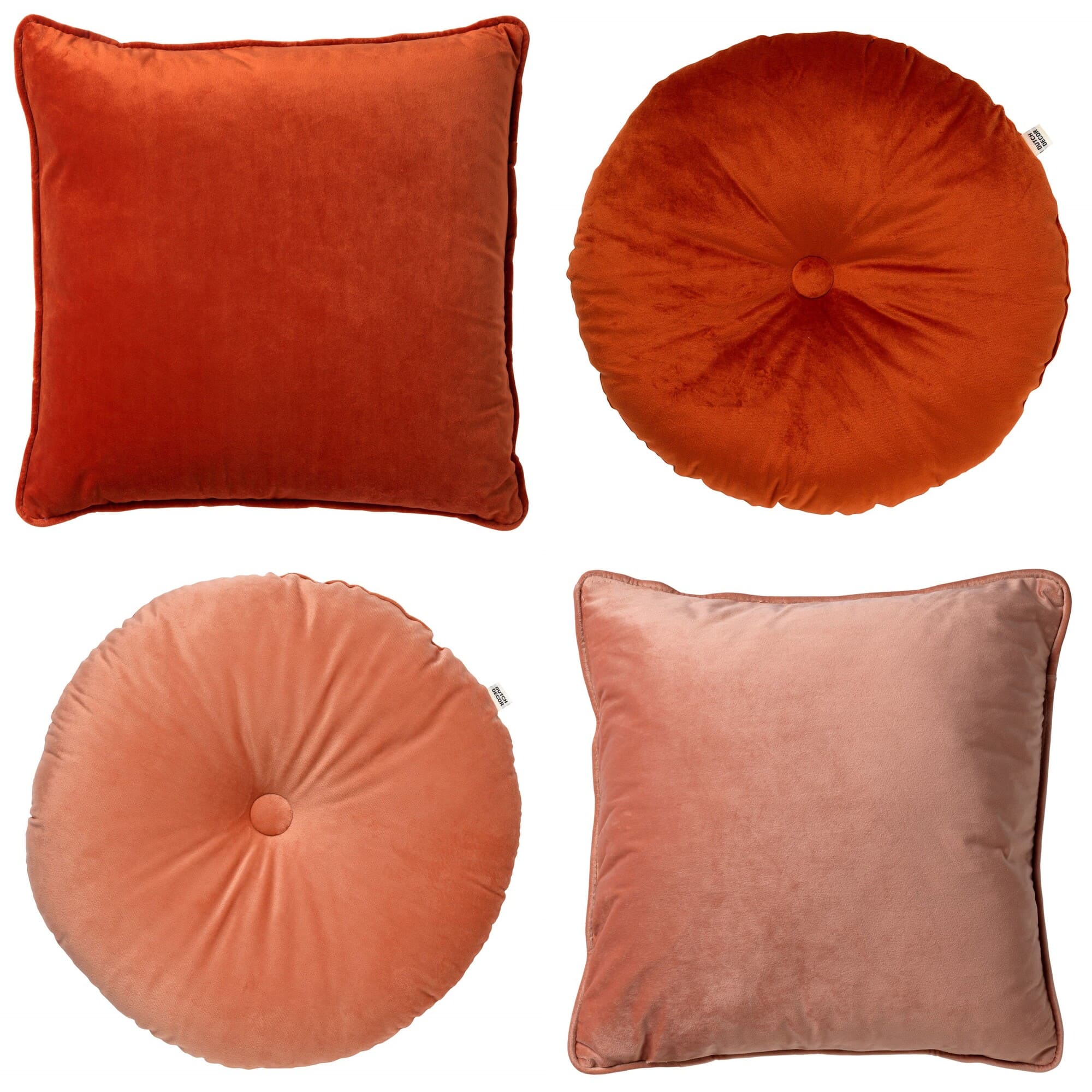 KUSSENSET - 4-delig - Velvet Shapes - 45x45 cm en Ø40 cm - inclusief binnenkussens - oranje, roze