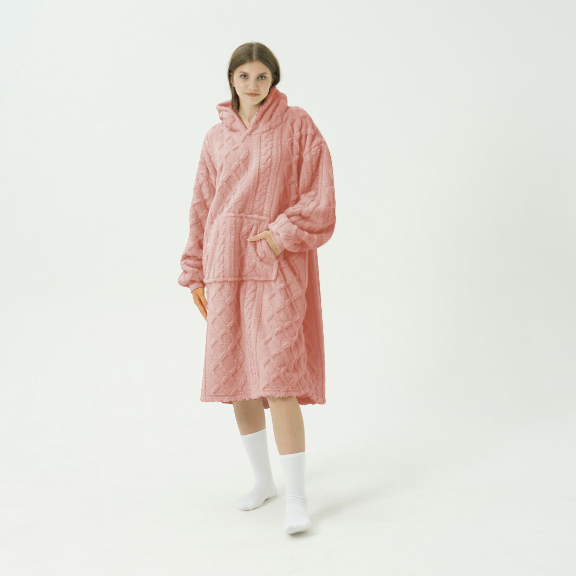 SOPHIE Oversized Hoodie with cable pattern - 70x110 cm - Rose Tan - pink