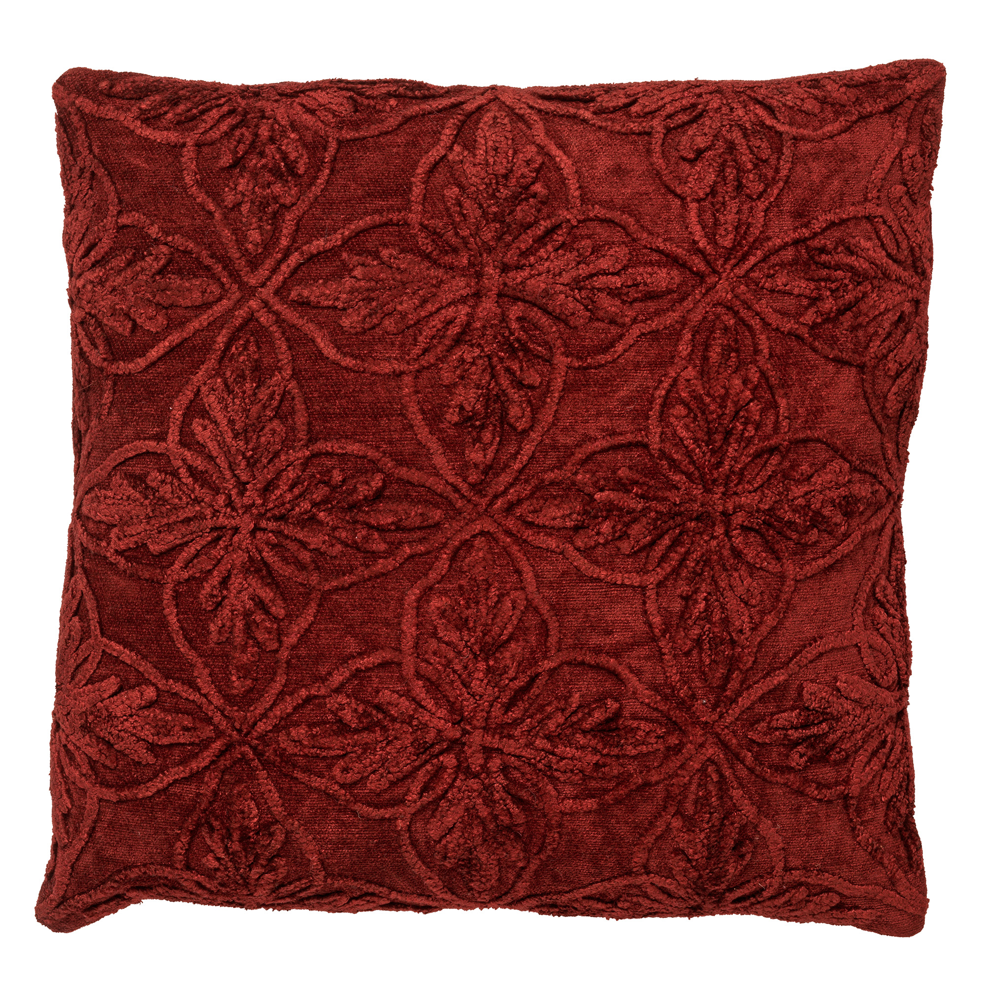AMAR - Sierkussen 45x45 cm - 100% katoen - bloemen design - Merlot - rood