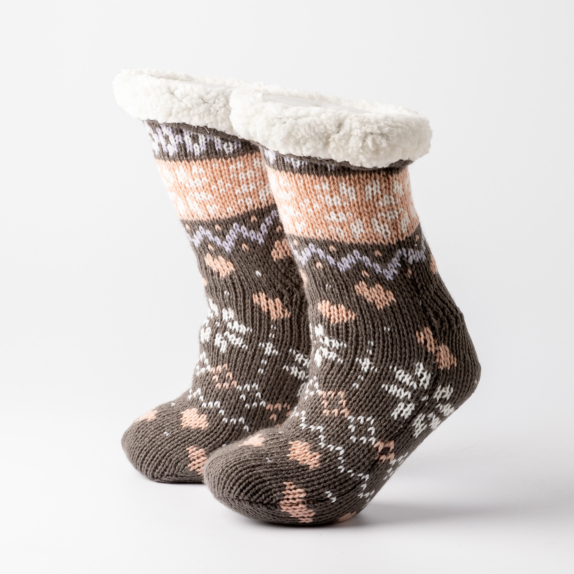 NOOR - House socks - non-slip - with sherpa lining - one size - Charcoal Gray - antracite