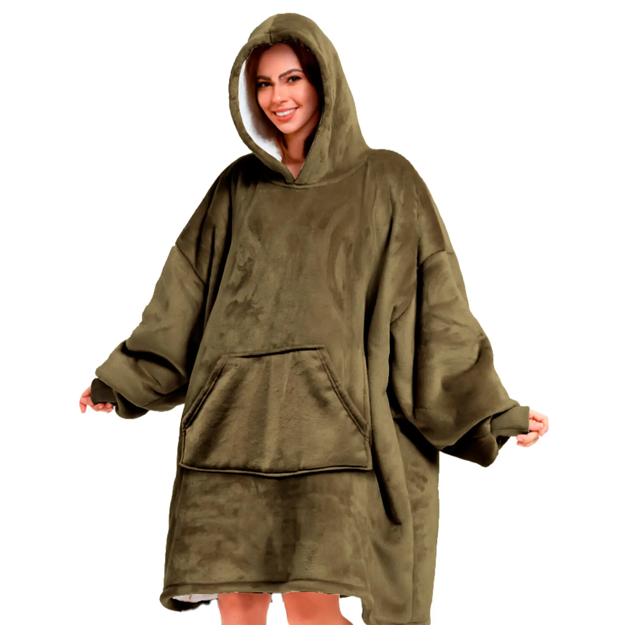 SHERRY Oversized Hoodie - 70x110 cm - Hoodie & deken in één - heerlijke, grote fleece hoodie deken - Groen