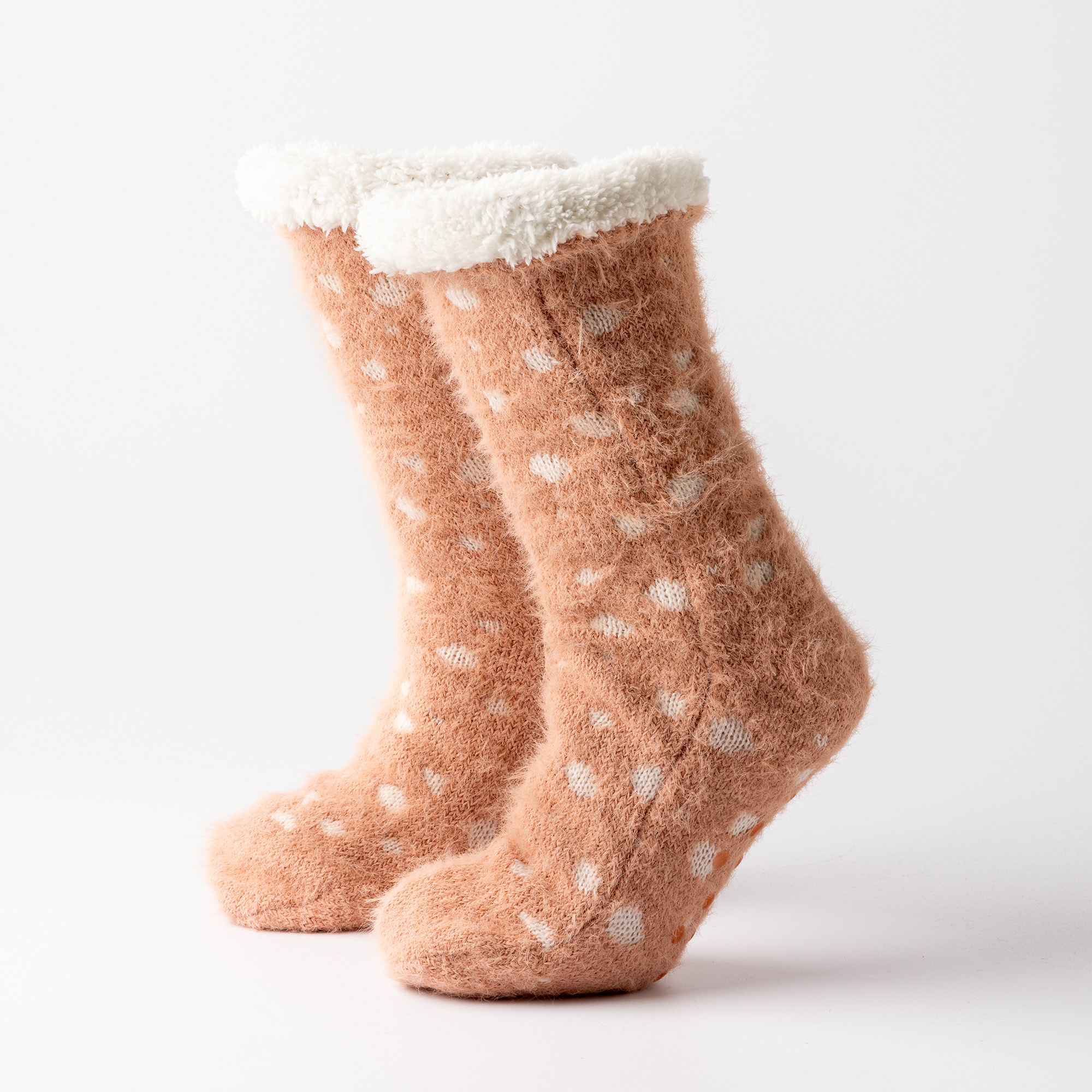 DOT – Hausssocken - rutschfest - mit Sherpa-Futter - Einheitsgrosse – Muted Clay - mehrfarbig 