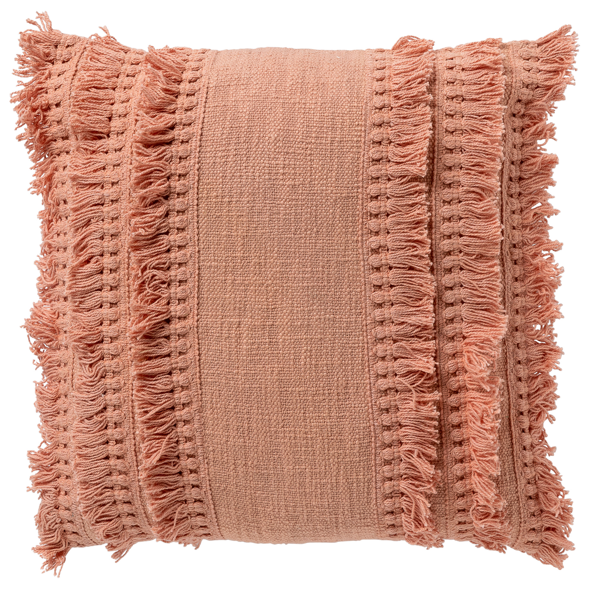 FARA - Sierkussen 45x45 cm - 100% katoen - met franjes - Muted Clay - roze