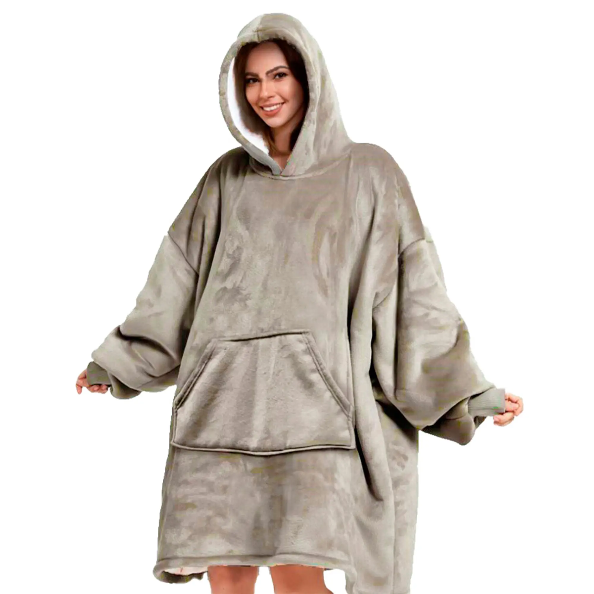SHERRY Oversized Hoodie - 70x110 cm - Hoodie & deken in één - heerlijke, grote fleece hoodie deken - Pumice Stone - beige