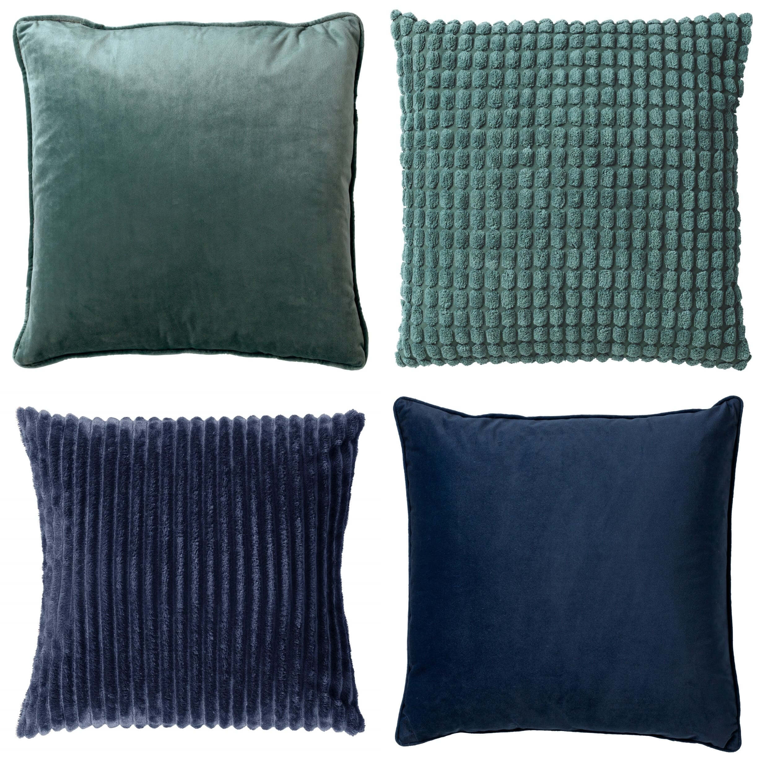 LOT DE 4 COUSSINS - 45x45 cm - Vert, bleu