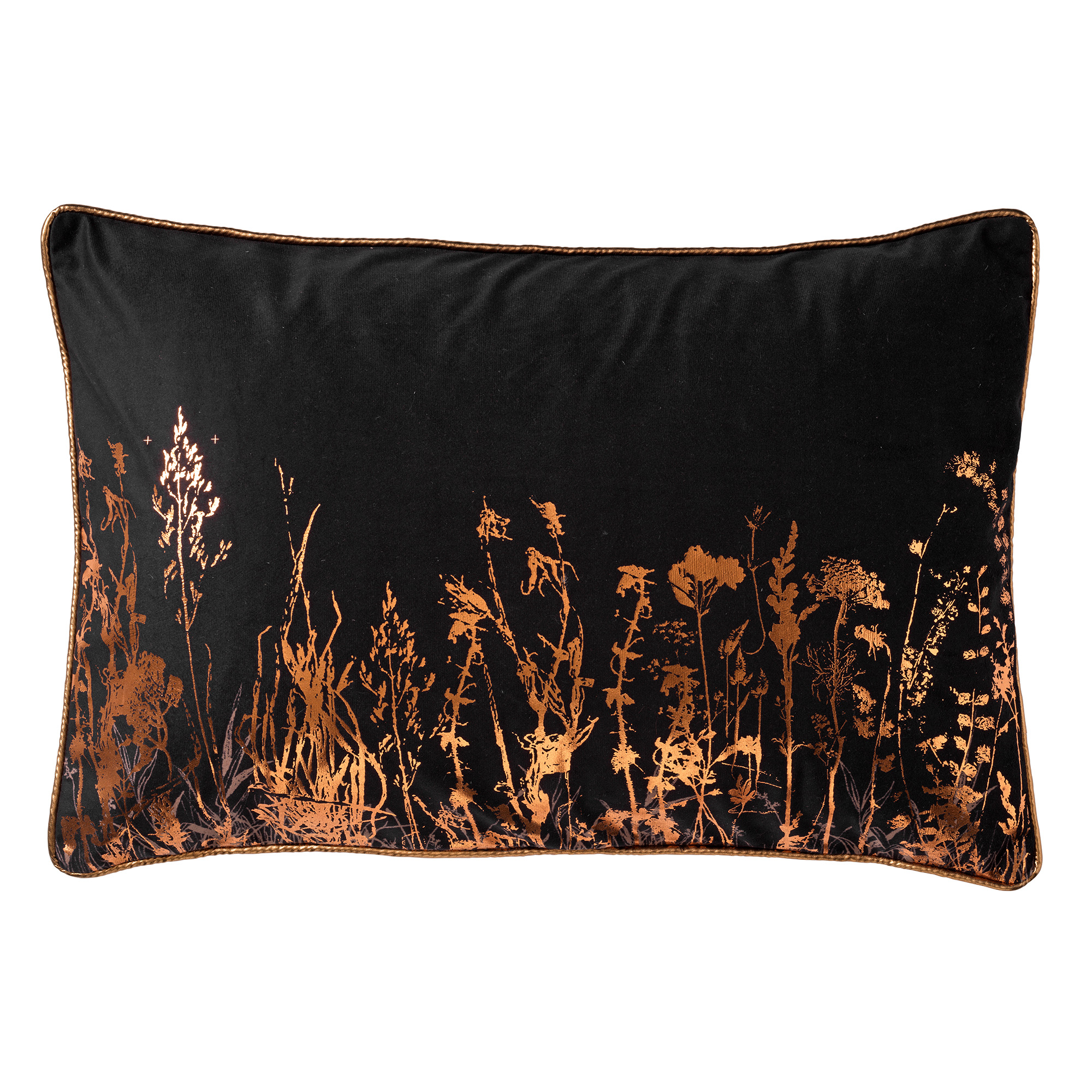 DALITA - Sierkussen 40x60 cm - metallic design - met bloemen - Raven - zwart