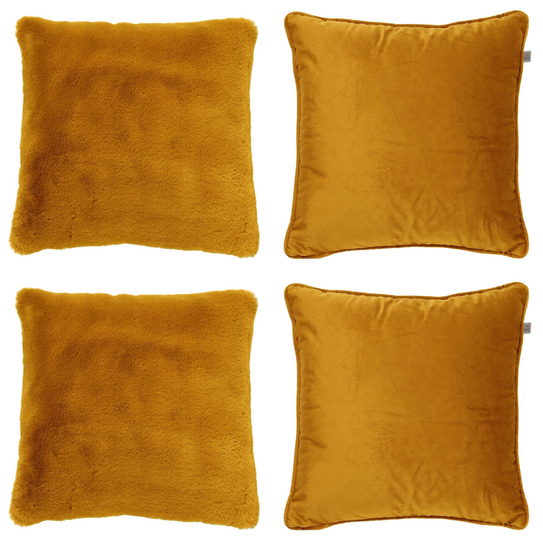 KUSSENSET - 4-delig Soft Textures - 45x45 cm - inclusief binnenkussens - geel