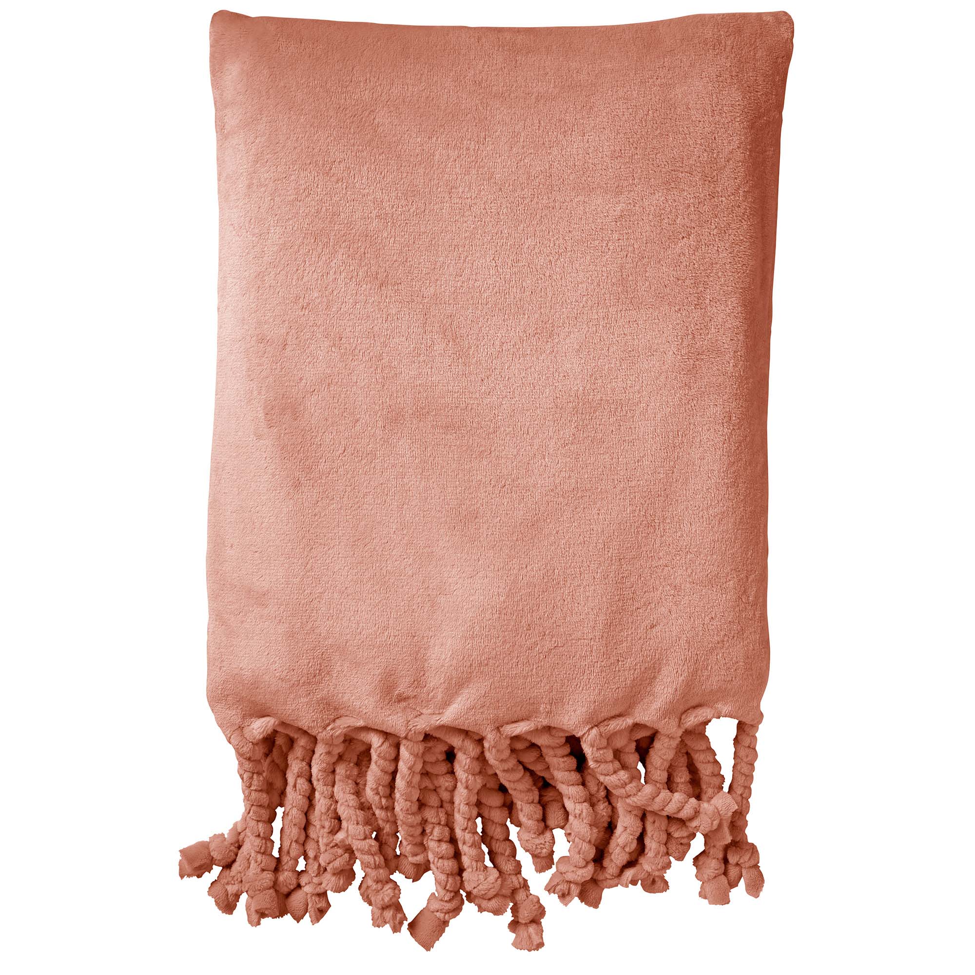 FLORIJN - Plaid van fleece 150x200 cm Muted Clay - roze - superzacht - met franjes