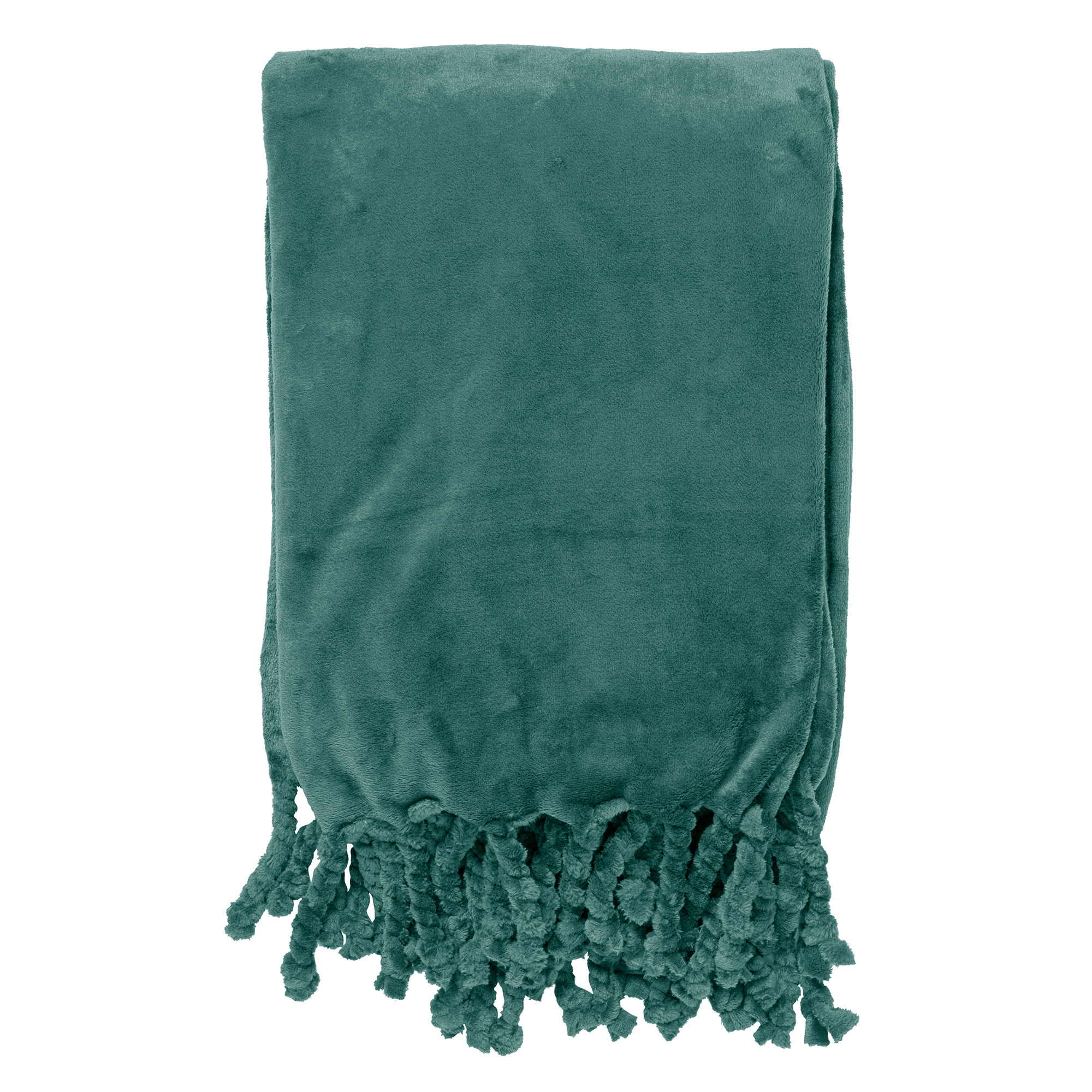 FLORIJN - Plaid van fleece 150x200 cm Sagebrush Green - groen - superzacht - met franjes