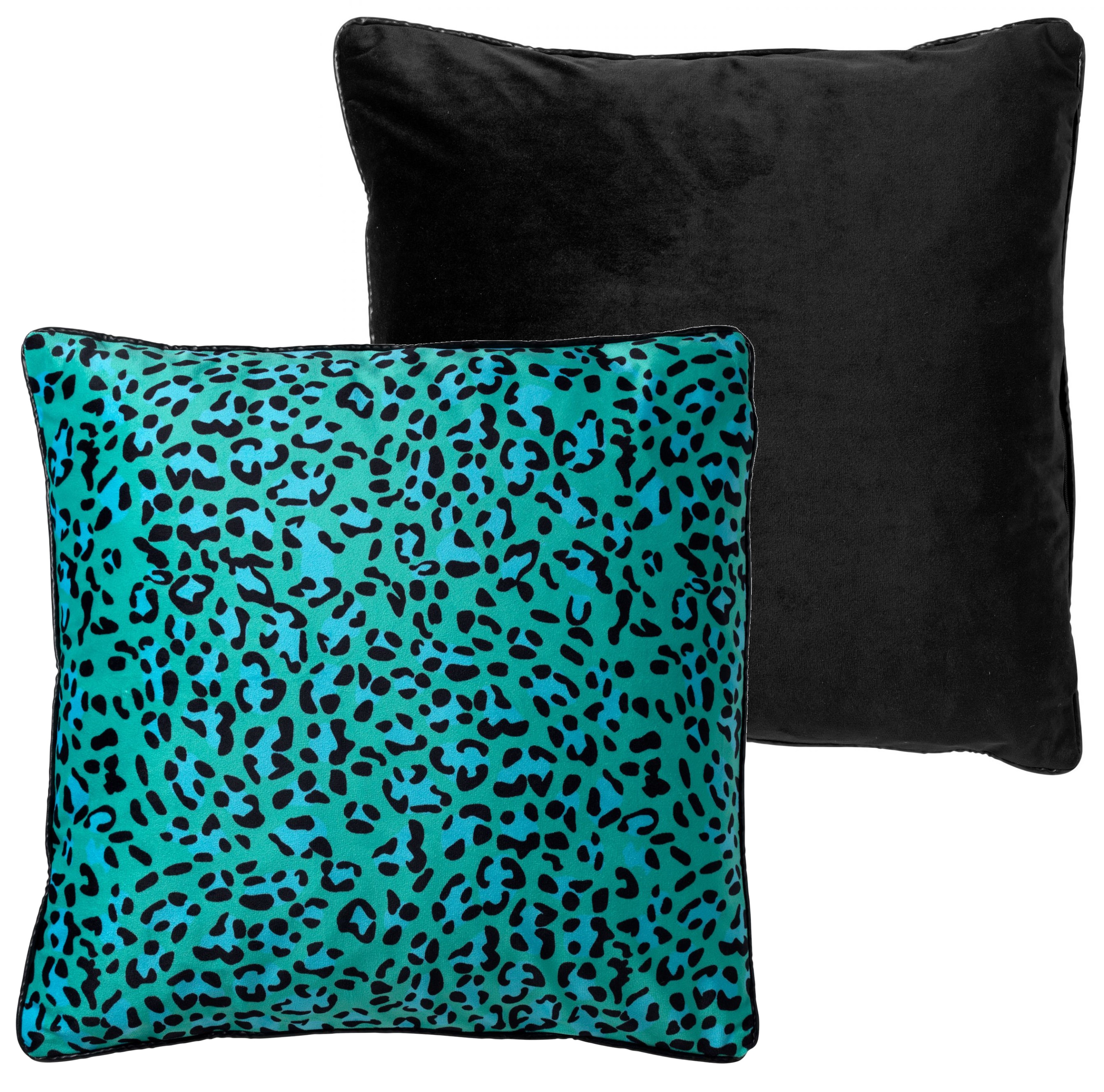 BENDT - Sierkussen 45x45 cm - spearmint - groen - blauw - zwart - luipaard patroon - velvet stof