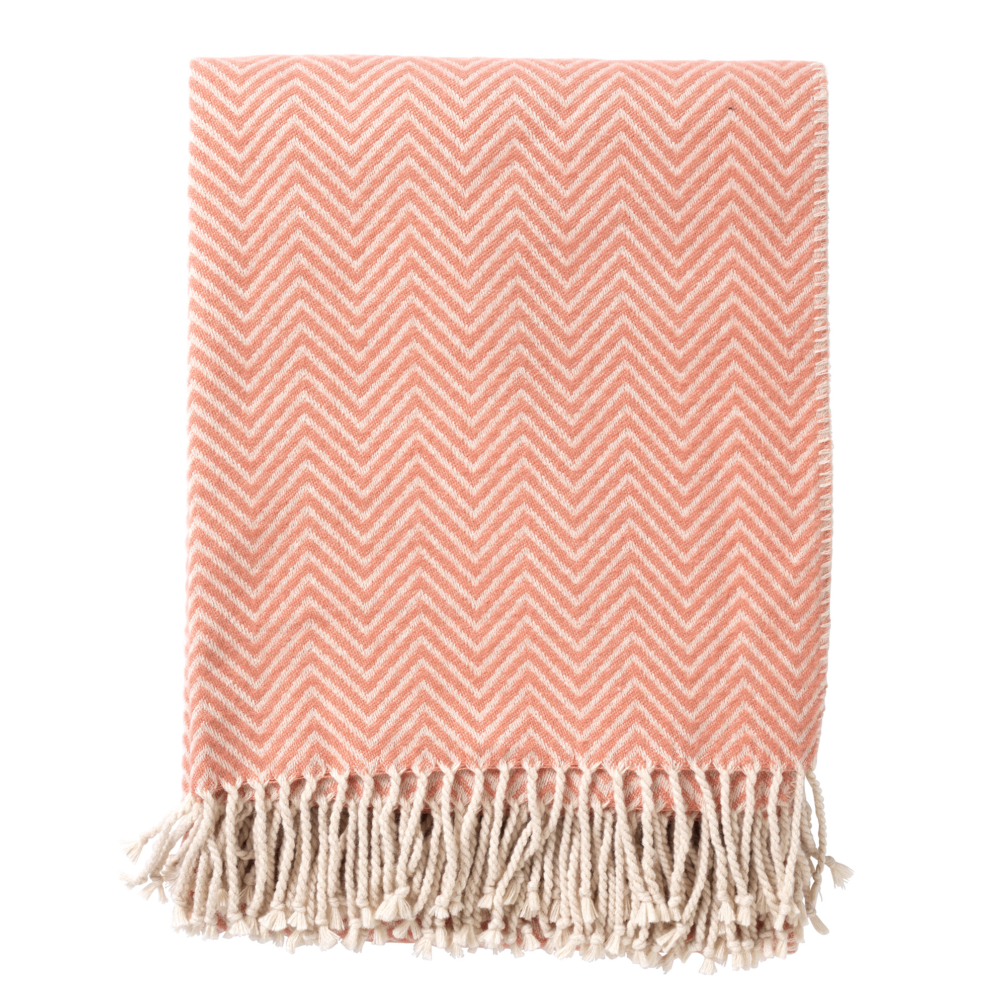 EVONY - Plaid 140x180 cm - Muted Clay-  roze - zigzag patroon - franjes