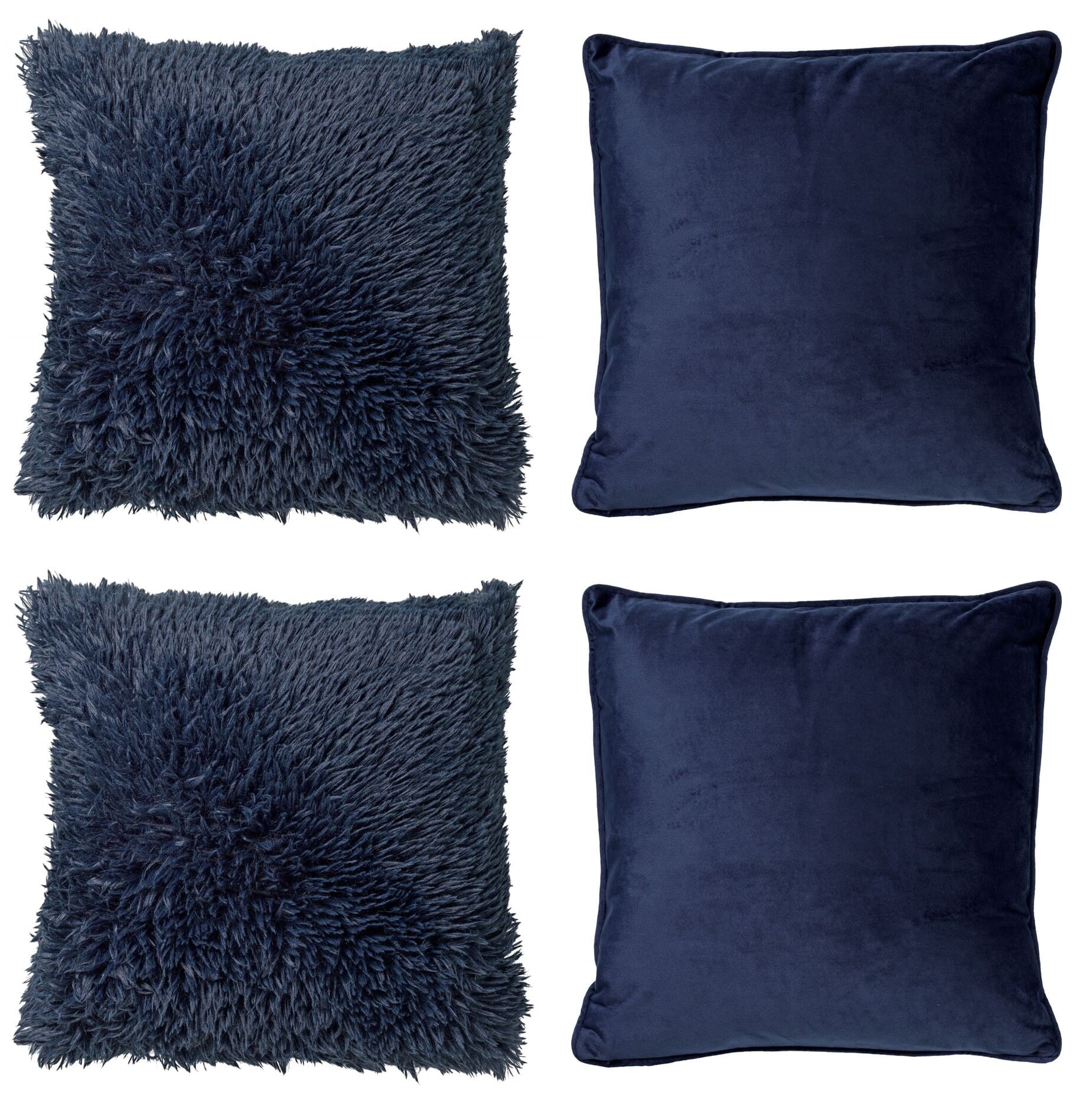 KUSSENSET - 4-delig Fluffy & Velvet - 45x45 cm - inclusief binnenkussens - blauw