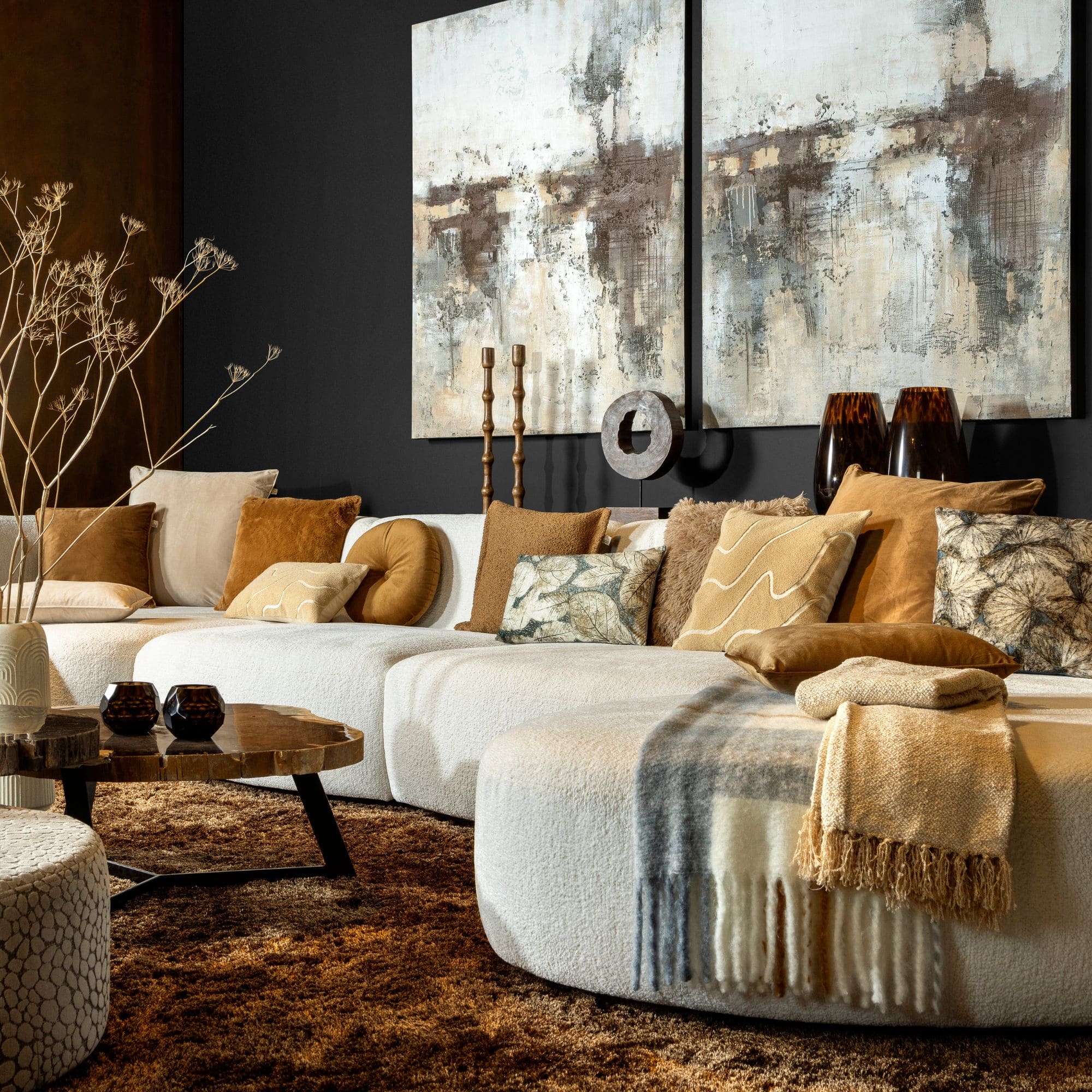 TOBIAS - sierkussen 45x45 cm - bladmotief - Sterling Blue - blauw