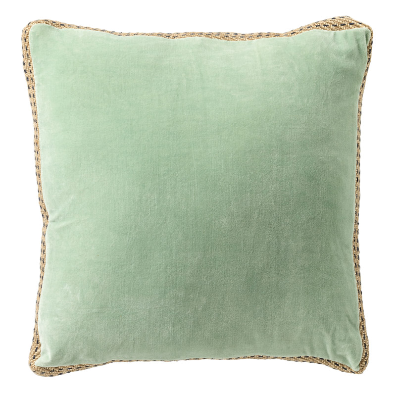 MANOE - Sierkussen 45x45 cm - effen kleur - met rand van jute - Cameo Green - lichtgroen