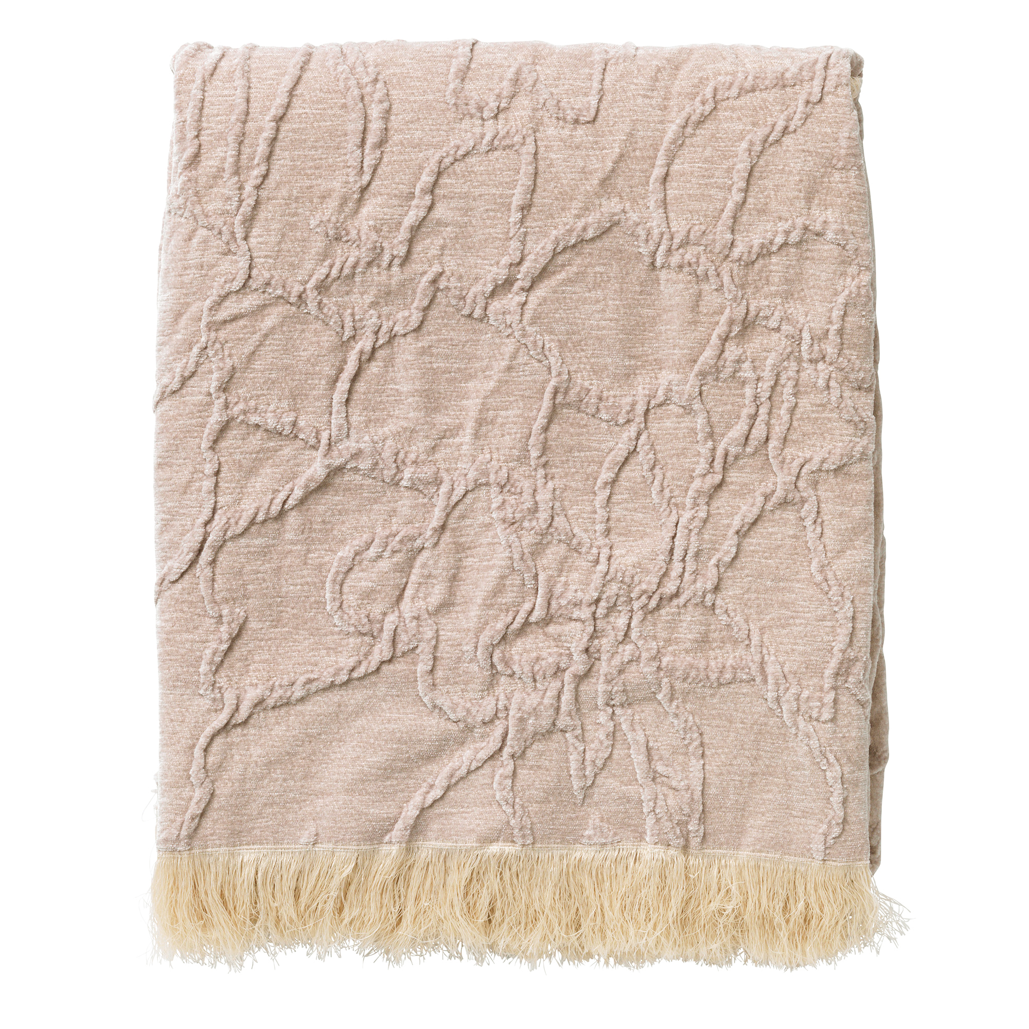FLORINE - Plaid 140x180 cm - met ingeweven patroon - effen kleur met franjes - Pumice Stone - beige