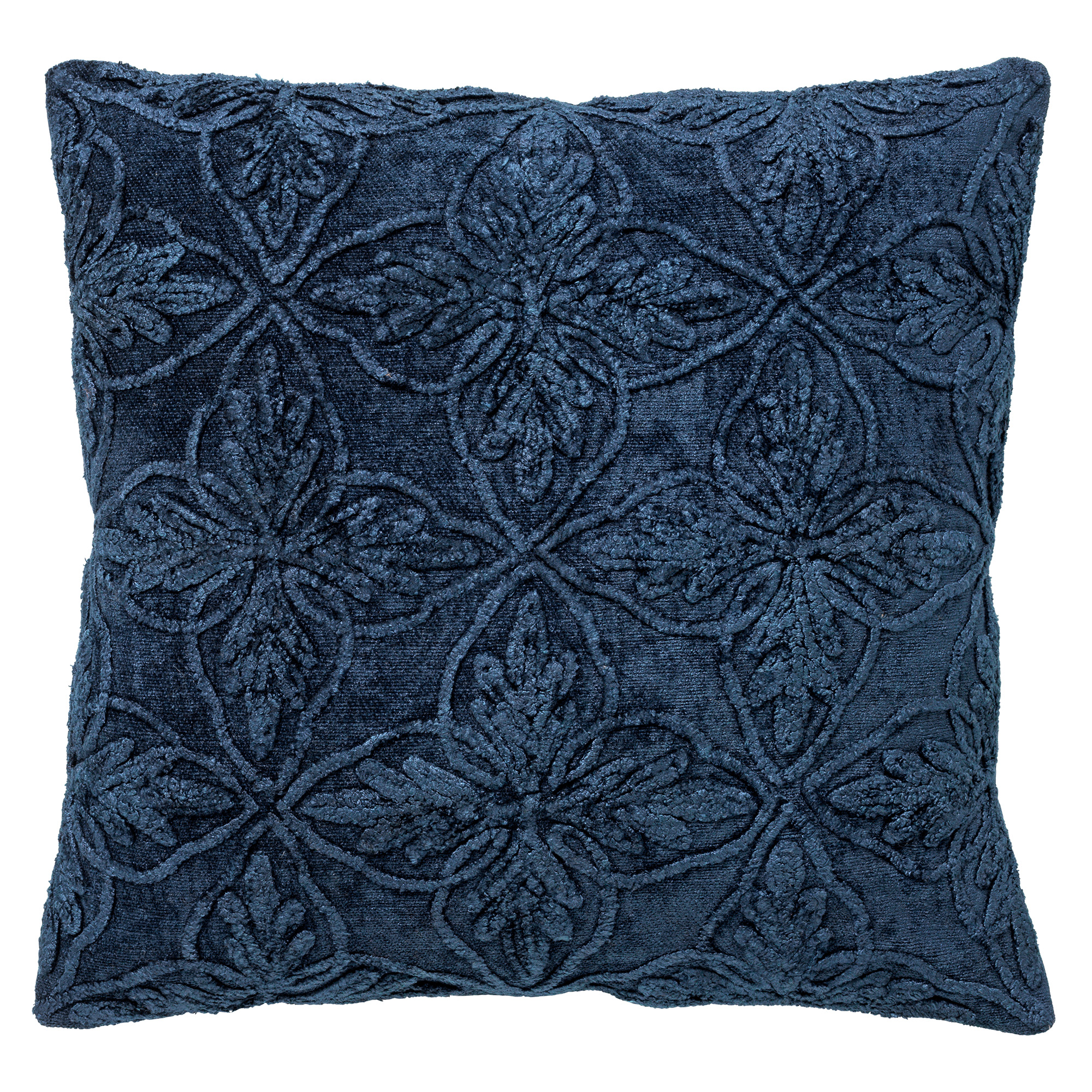 AMAR - Sierkussen 45x45 cm - 100% katoen - bloemen design - Insignia Blue - donkerblauw