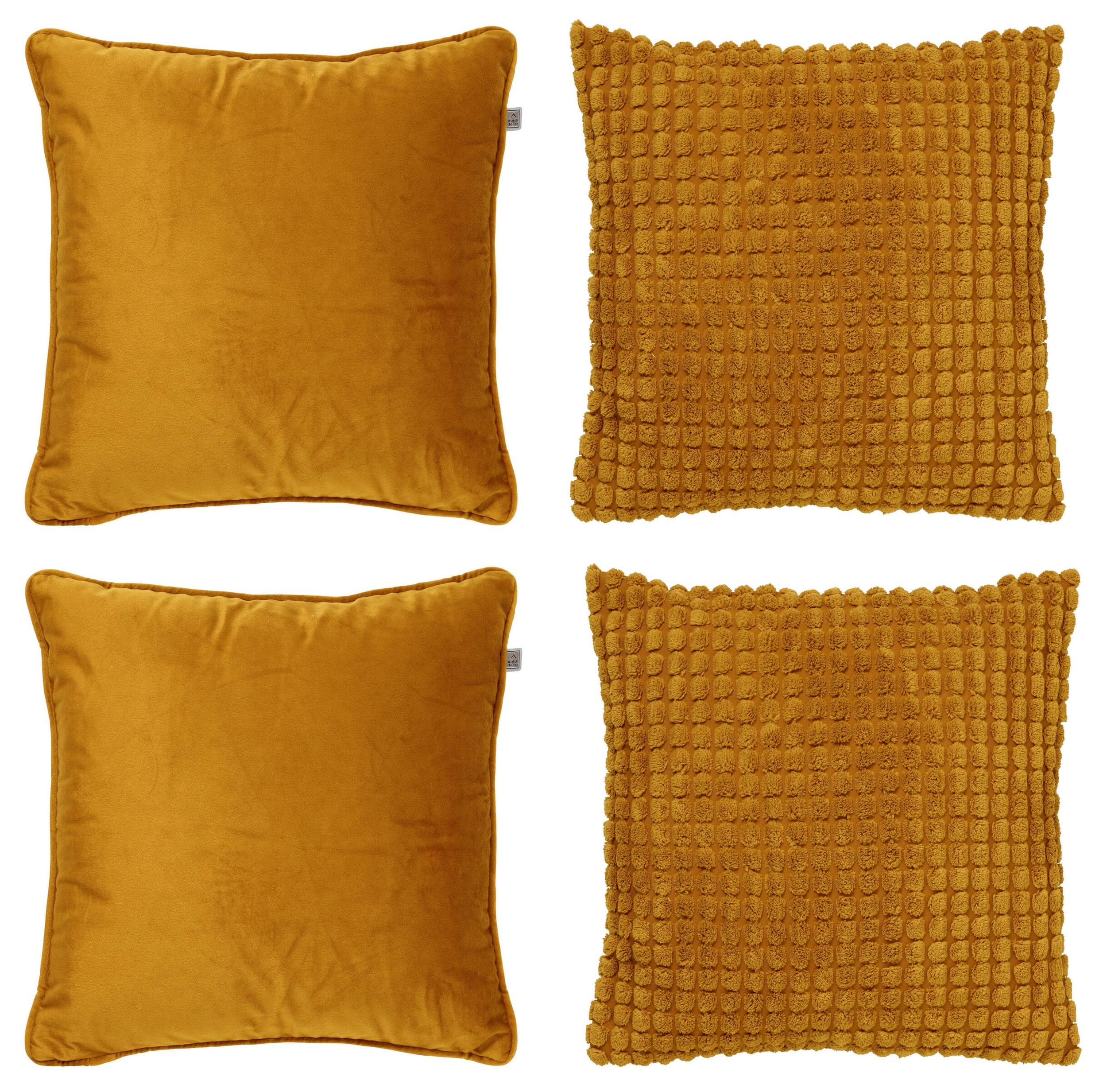 KUSSENSET - 4-delig - Texture Harmony - 45x45 cm - inclusief binnenkussens - geel