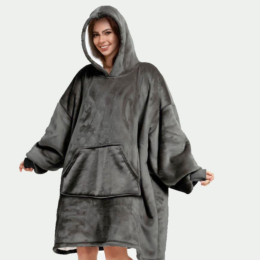 SHERRY - Hoodie plaid met mouwen 110x170 cm - Charcoal Grey - grijs
