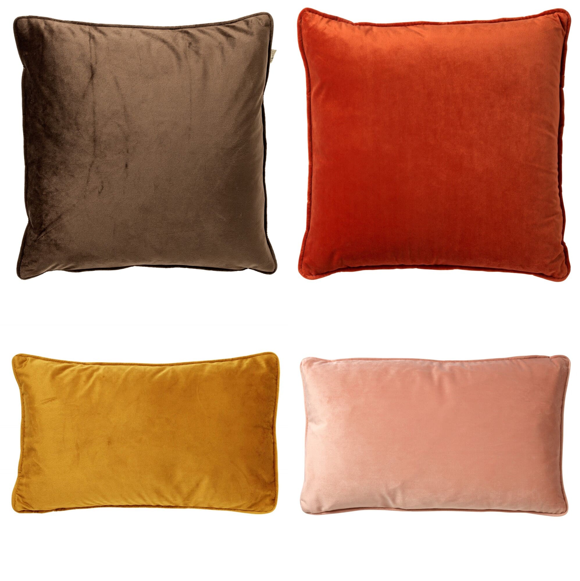 KISSENSET - 4-teilig - 45x45 cm und 30x50 cm - Braun, Orange, Gelb, Rosa