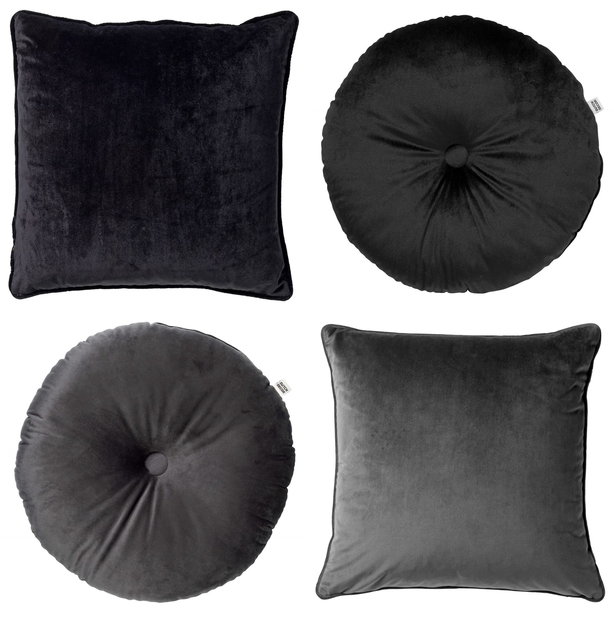 KUSSENSET - 4-delig - Velvet Shapes - 45x45 cm en Ø40 cm - inclusief binnenkussens - antraciet, zwart