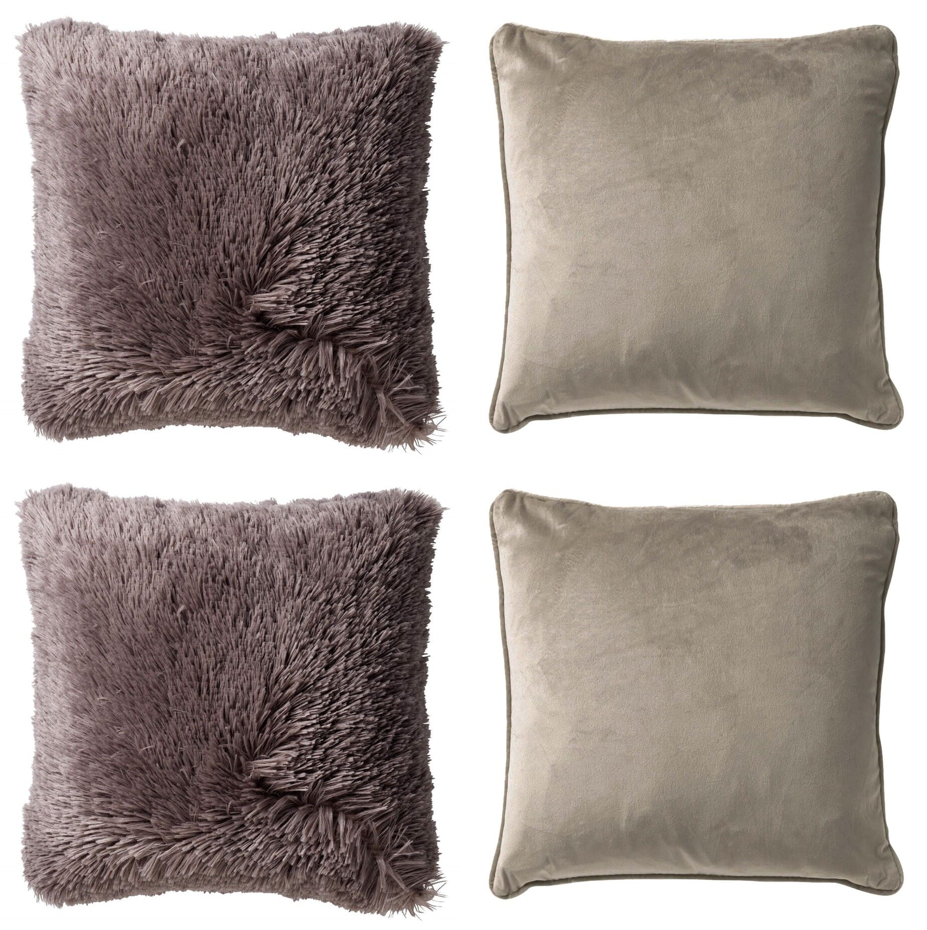 KUSSENSET - 4-delig Fluffy & Velvet - 45x45 cm - inclusief binnenkussens - taupe