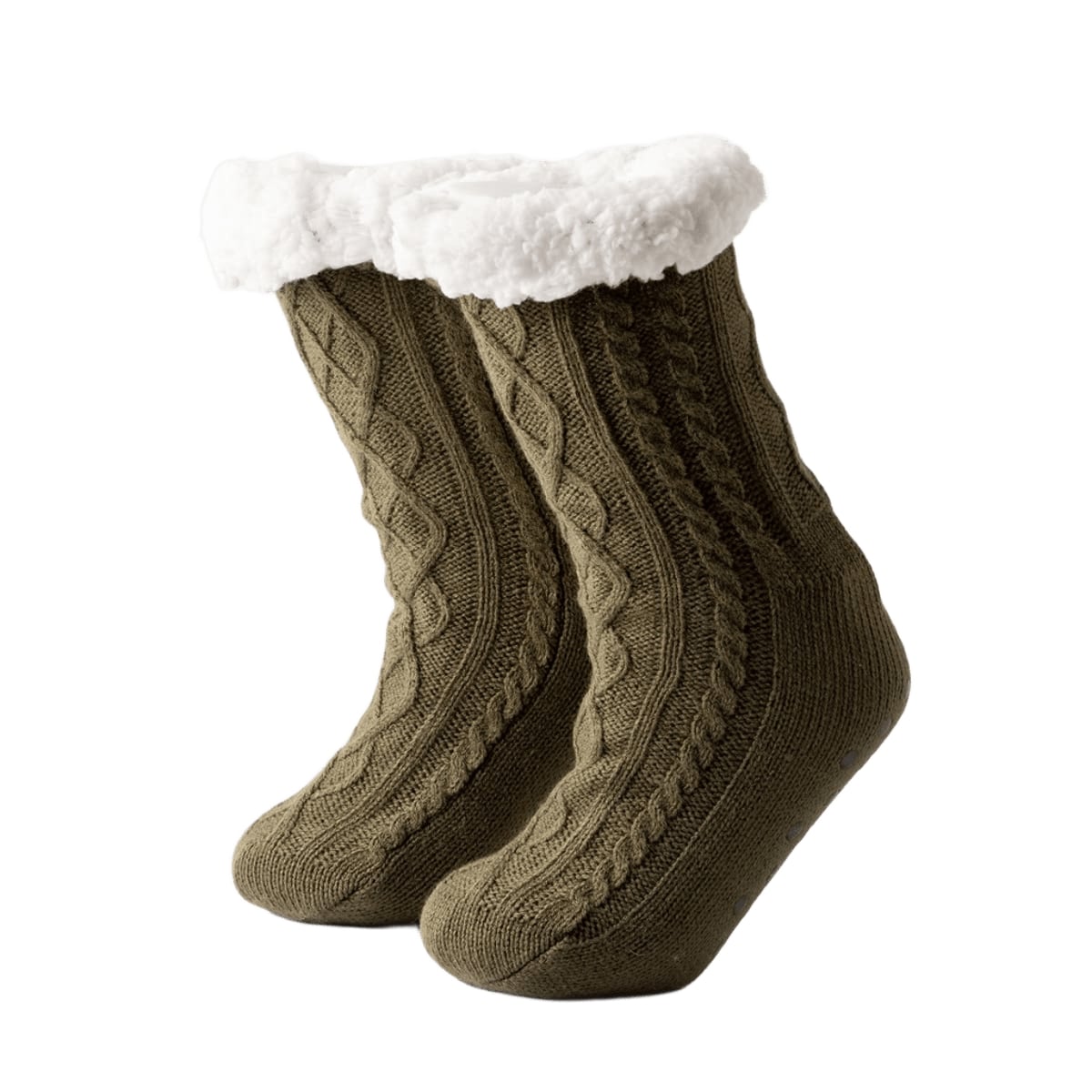 ELZA - Huissokken - antislip - met sherpa voering - one size - Military Olive - groen