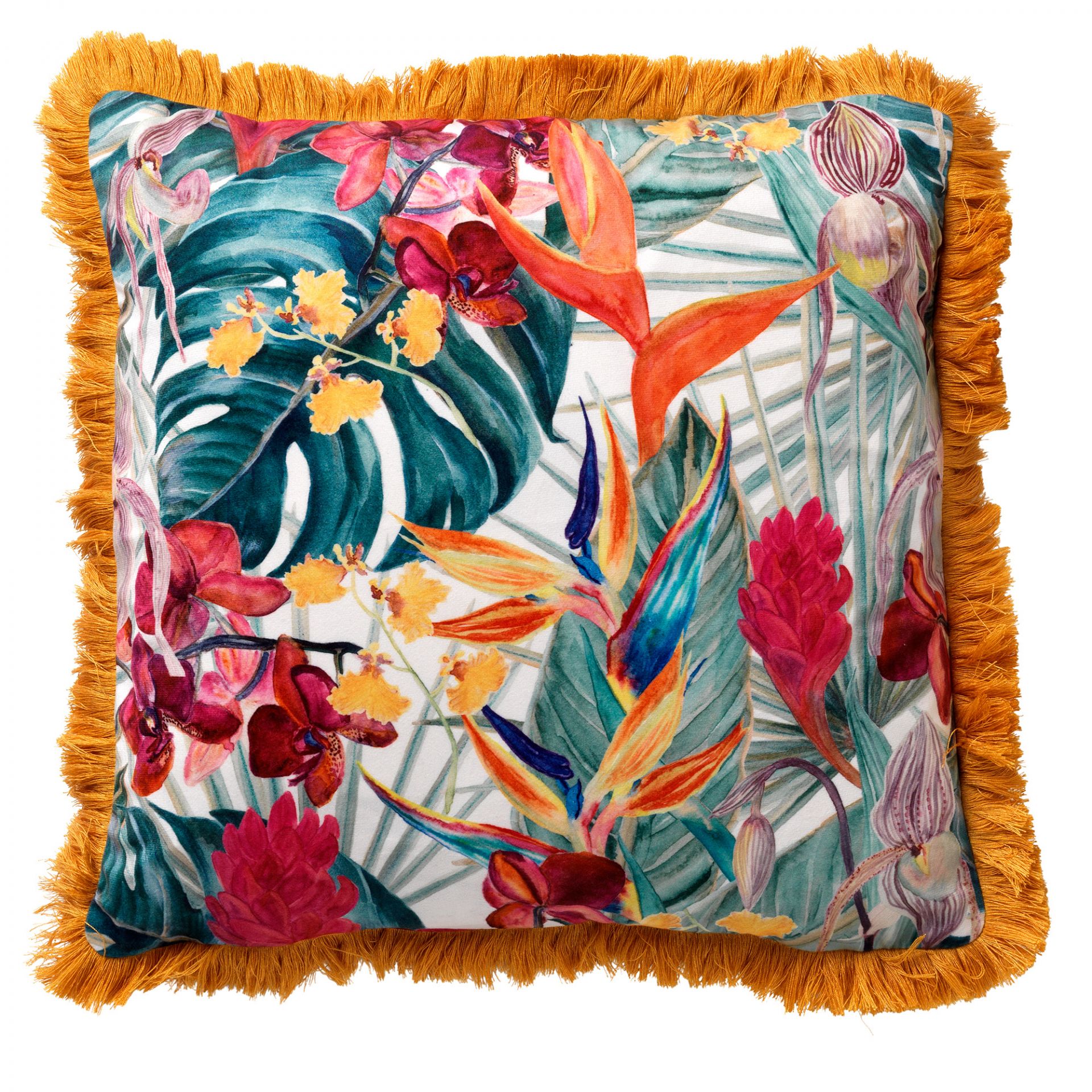 TROPICANA - Cushion with flower pattern 45x45 cm Golden Glow - yellow