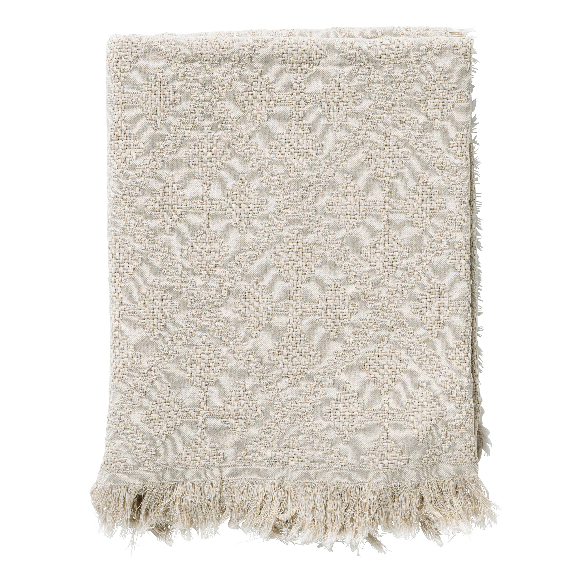 BELLE - Plaid 130x180 cm - 100% katoen - geweven patroon - Pumice Stone - beige