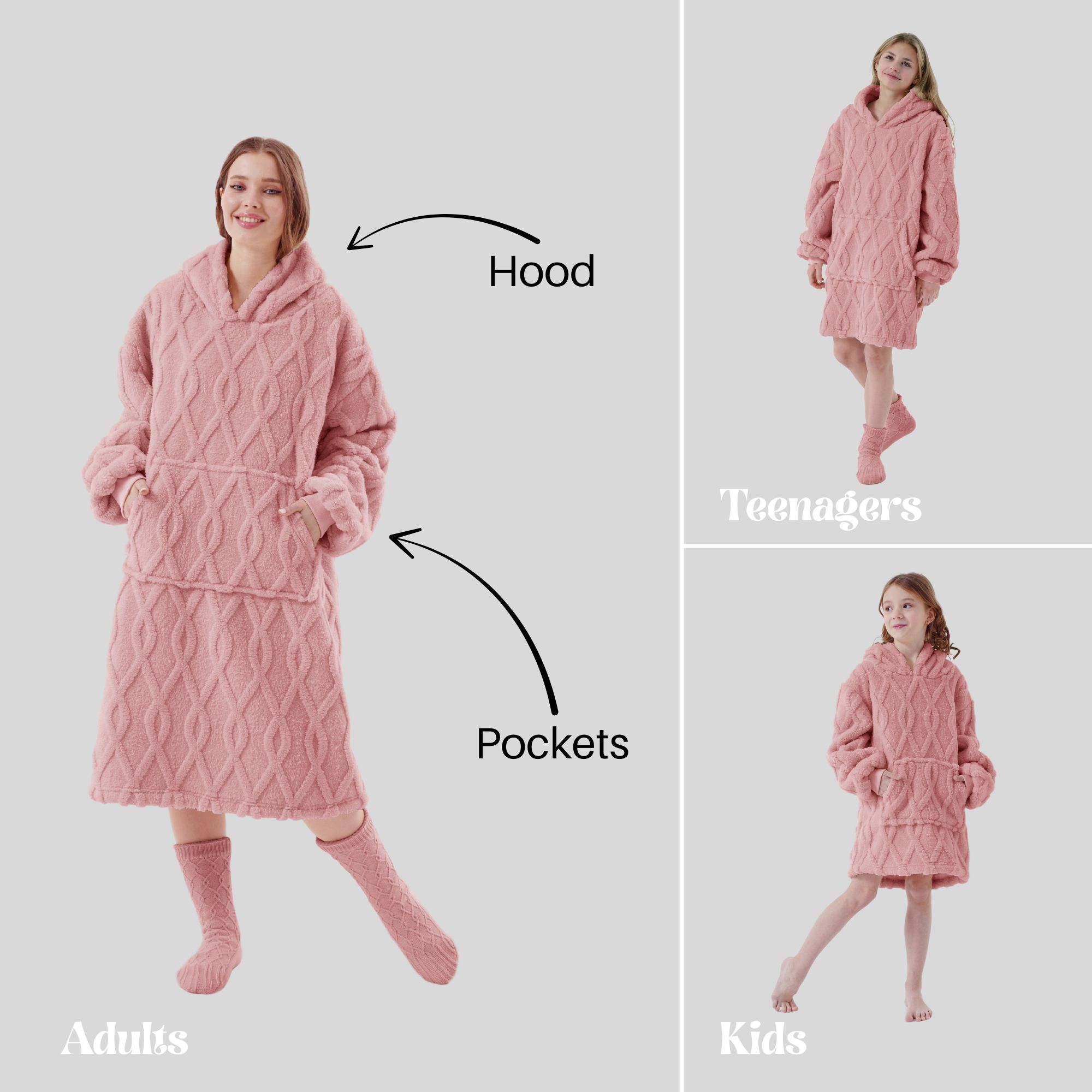 ROSETTA - Hoodie 70x110 cm - Erwachsene - Rose Tan - Rosa