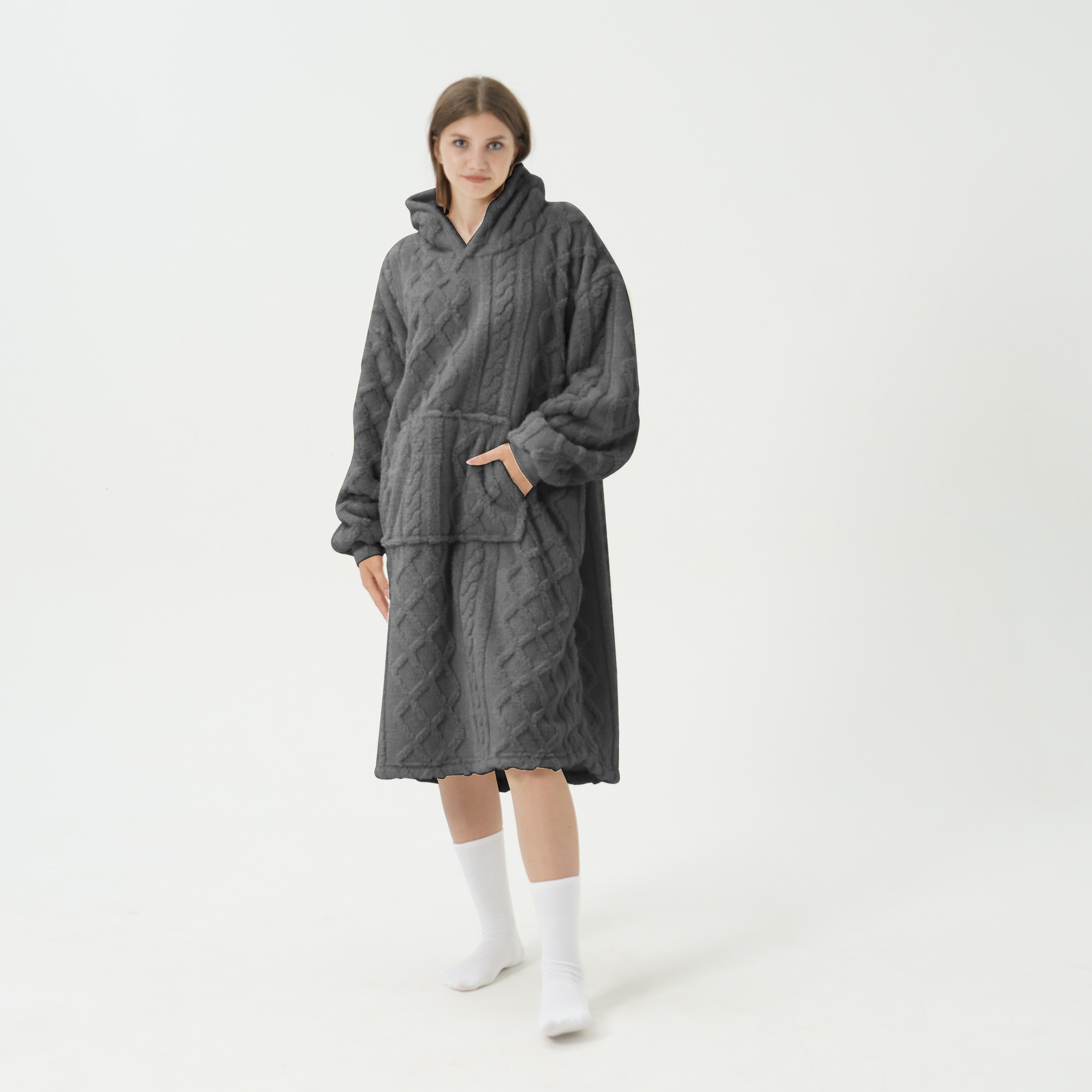 SOPHIE Hoodie-Decke mit Zopfmuster - 70x110 cm - Charcoal Gray - anthrazit