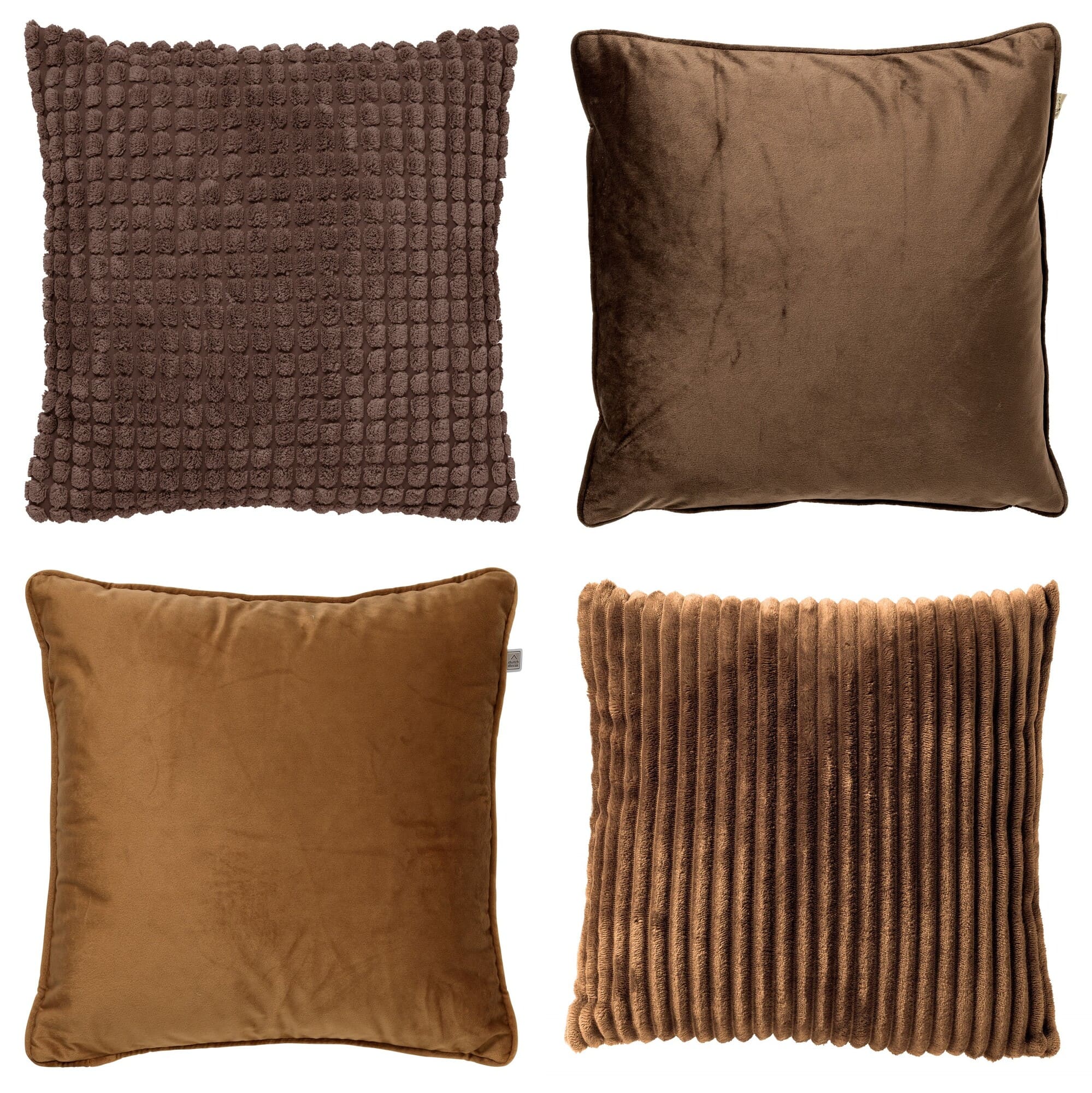 KUSSENSET - 4-delig Mixed Textures - 45x45 cm - inclusief binnenkussens - bruin
