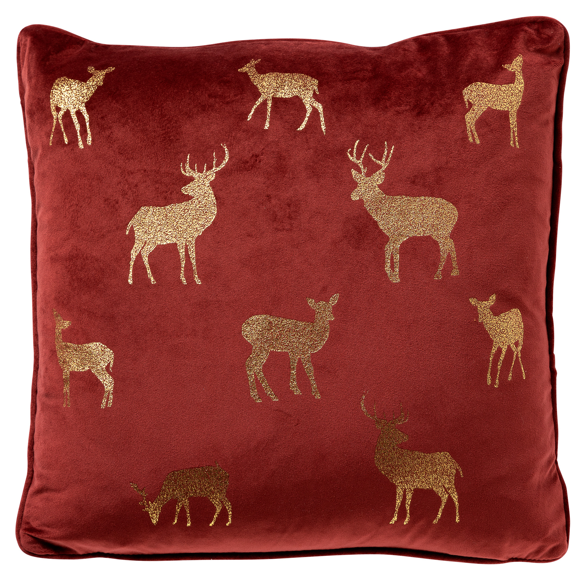 DEER - Decorative pillow 45x45 cm - Red - Christmas decoration - velvet