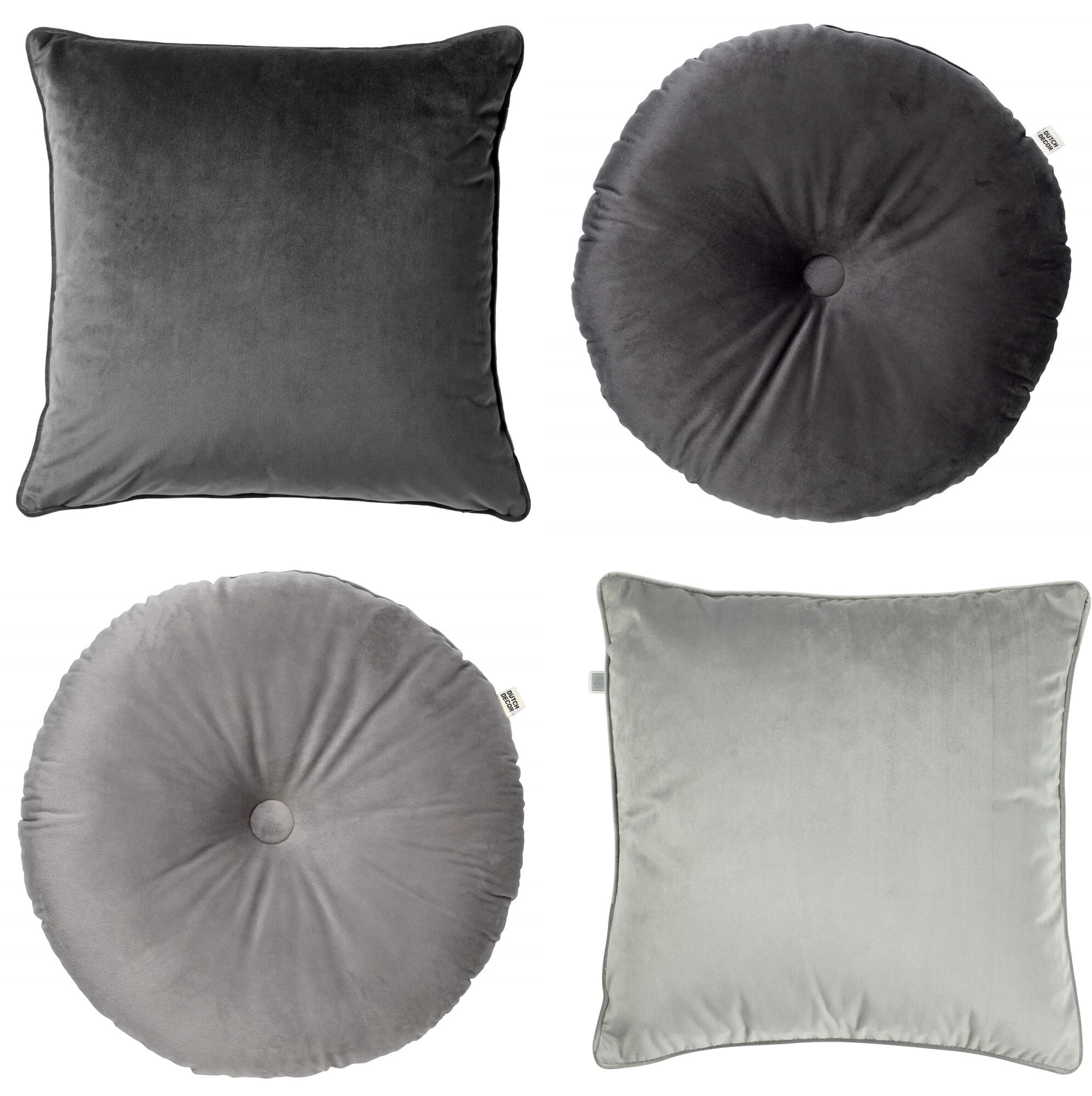 KUSSENSET - 4-delig - Velvet Shapes - 45x45 cm en Ø40 cm - inclusief binnenkussens - antraciet, grijs