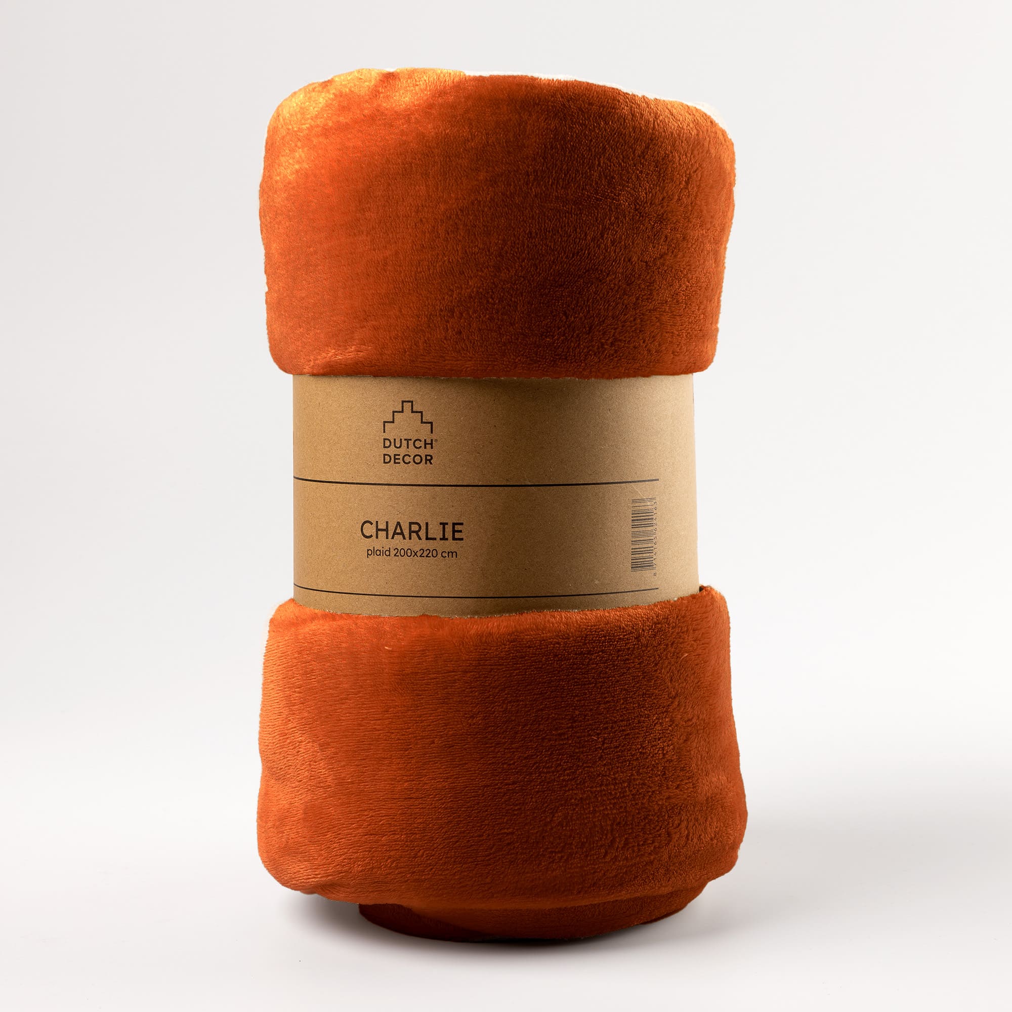 CHARLIE - plaid 200x220 cm - extra grote fleece deken - effen kleur - Potters Clay - oranje 