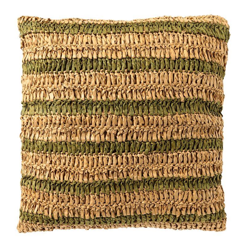 ANTONY - Sierkussen 45x45 cm - strepen van raffia - Olive Branch - groen en bruin