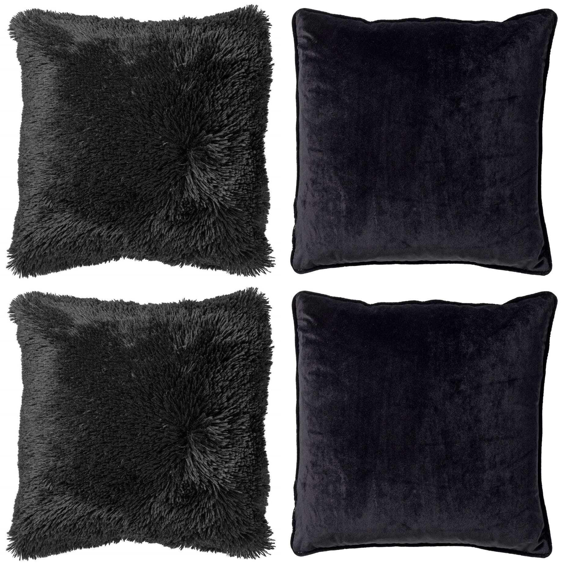 KUSSENSET - 4-delig Fluffy & Velvet - 45x45 cm - inclusief binnenkussens - zwart