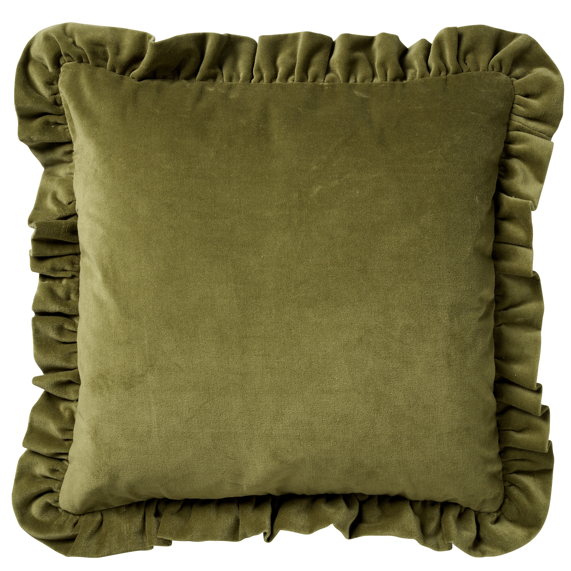 YARA - Sierkussen katoen 45x45 cm - velvet - calliste green - groen - ruches rondom