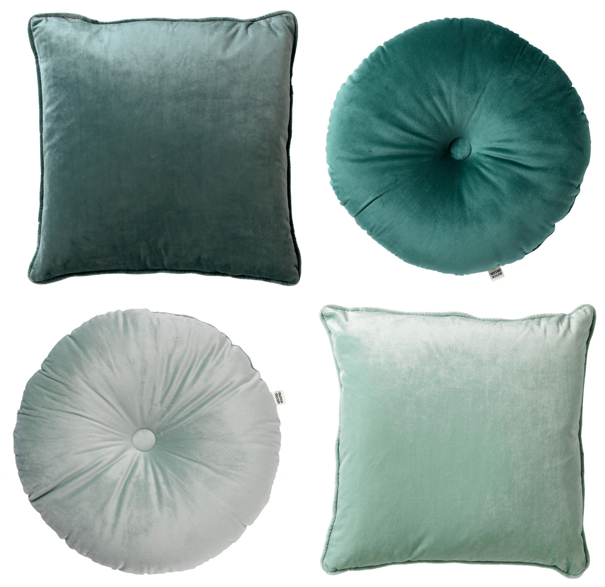 LOT DE 4 COUSSINS - 45x45 cm et Ø40 cm - Vert
