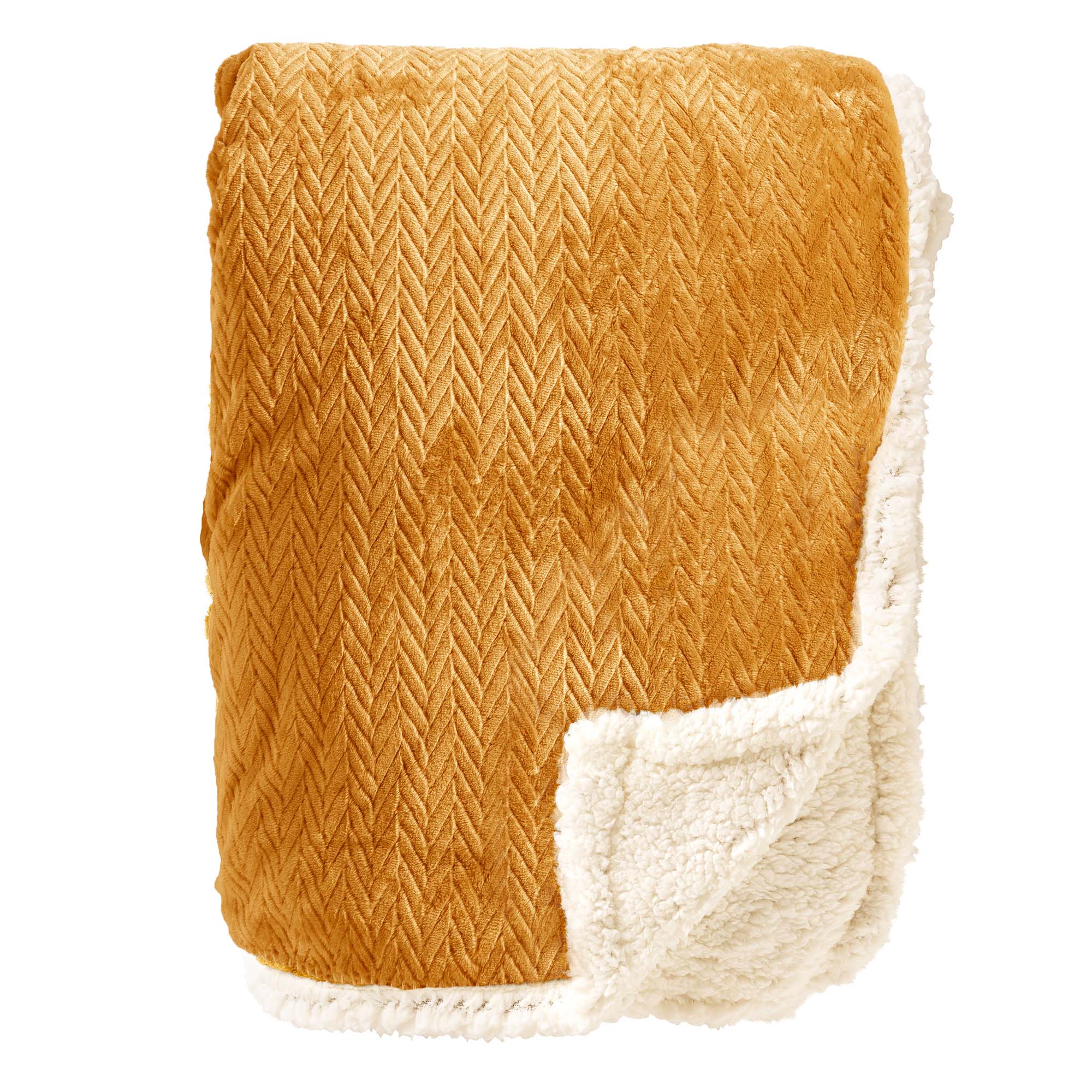 BOBBY - Wohndecke 150x200 cm - Fleece mit Sherpa-Futter - Golden Glow - gelb