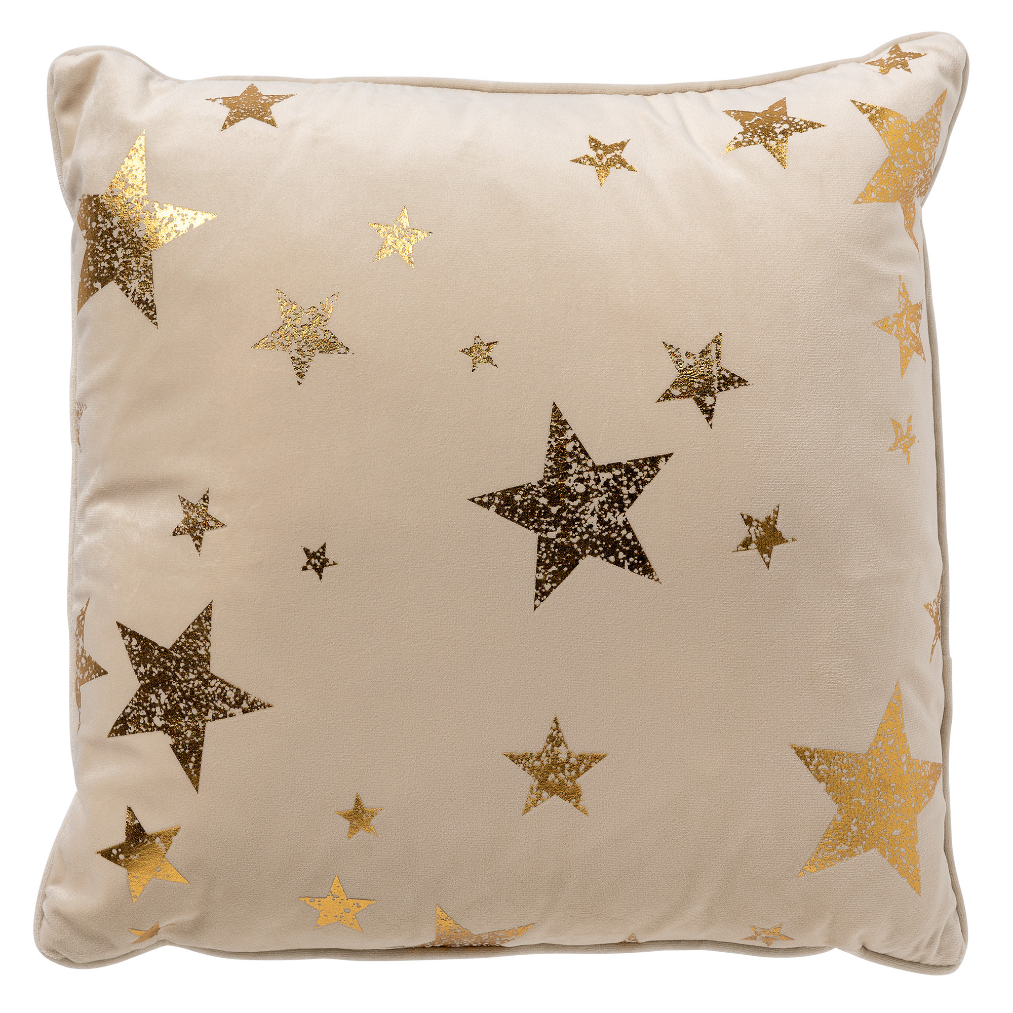 STARS - Dekokissen 45x45 cm - Samt mit goldenen Sternen - Whisper White - weiß