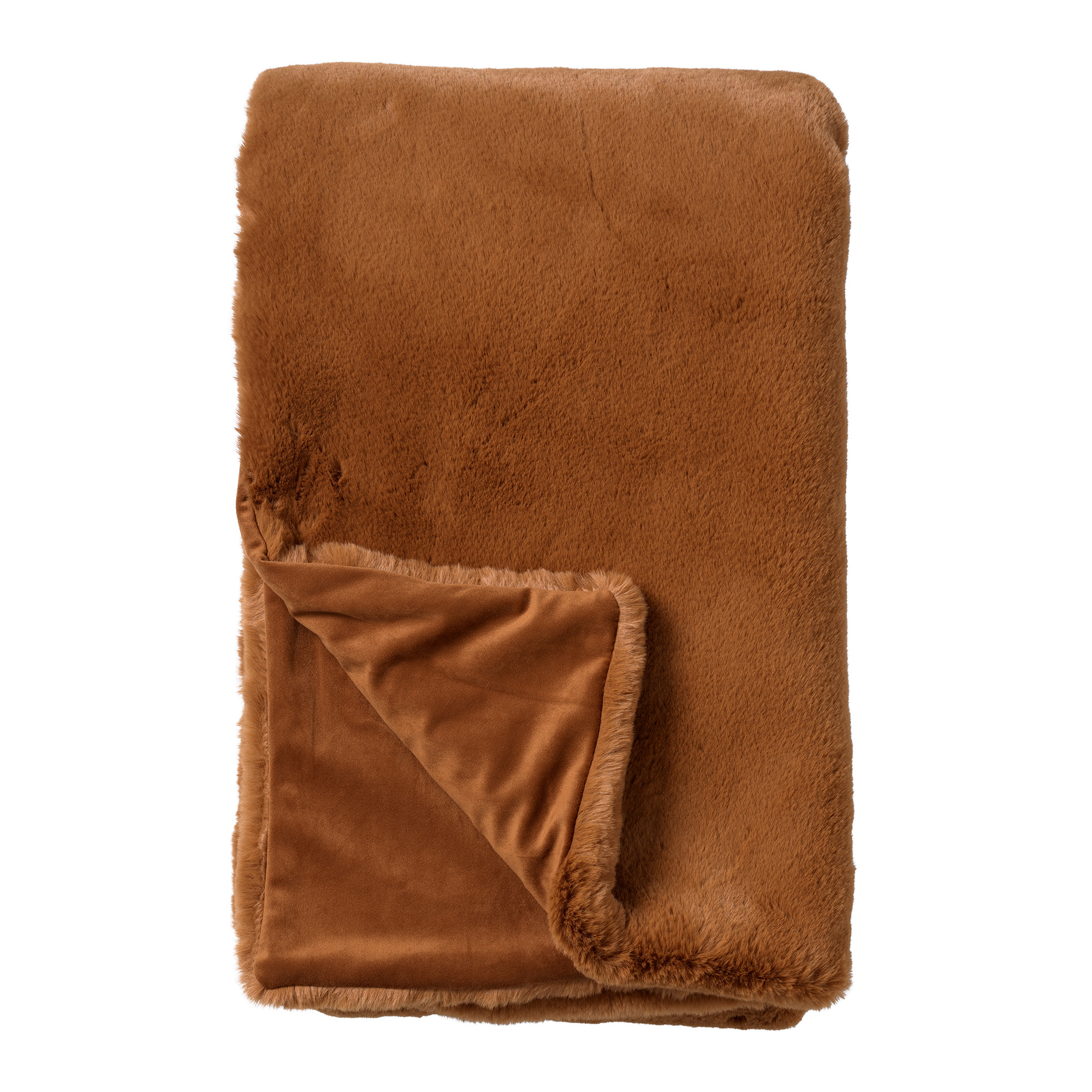 ZINZI - Plaid 140x180 cm - bontlook - effen kleur - Tobacco Brown - bruin
