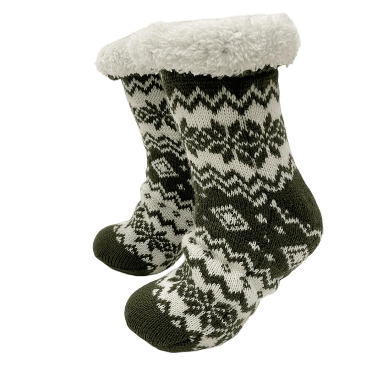 SVEN - Huissokken - antislip - met sherpa voering - one size - Martini Olive - groen