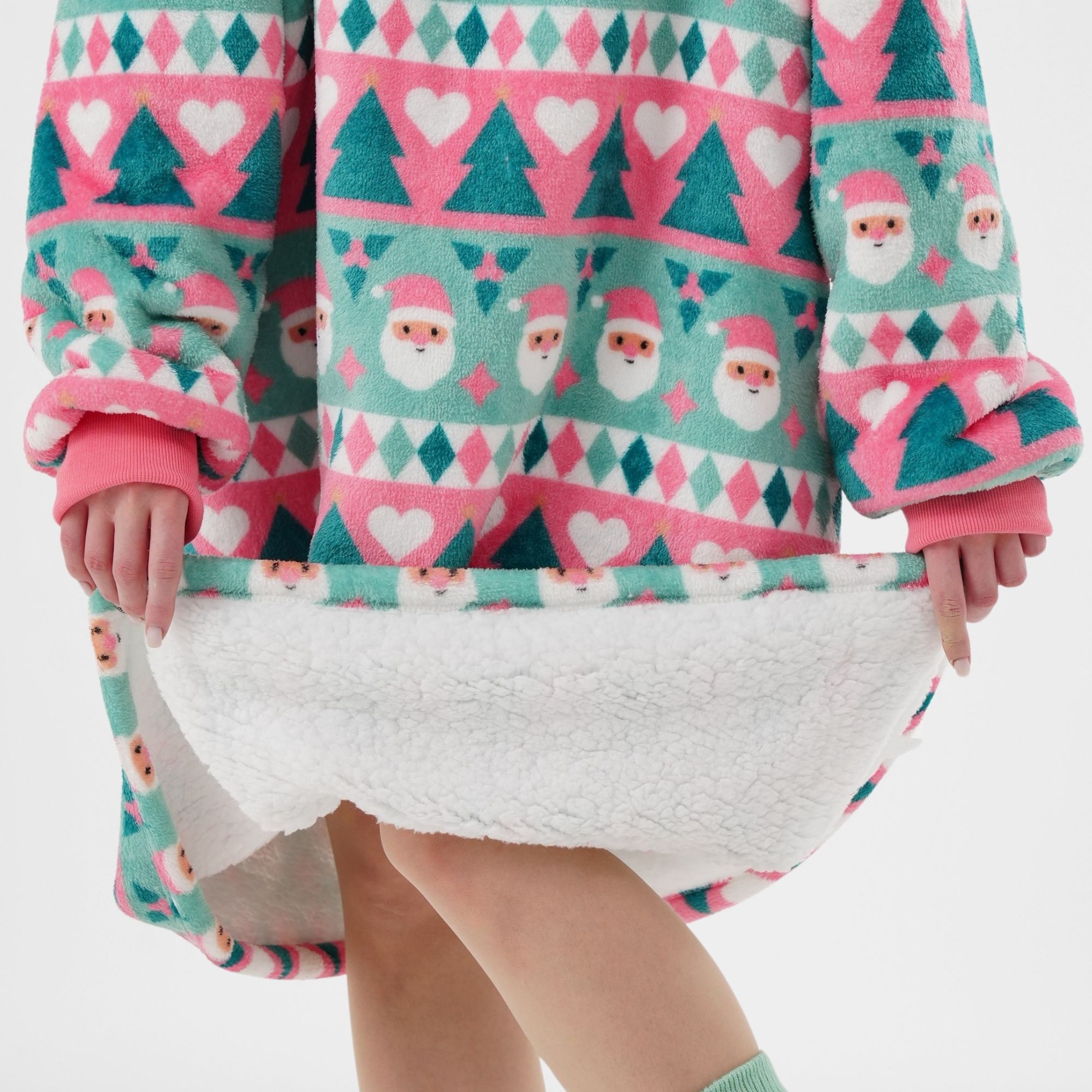 JOLLY SANTA - Hoodie 70x110 cm - Adults - Christmas - Geranium Pink - Pink