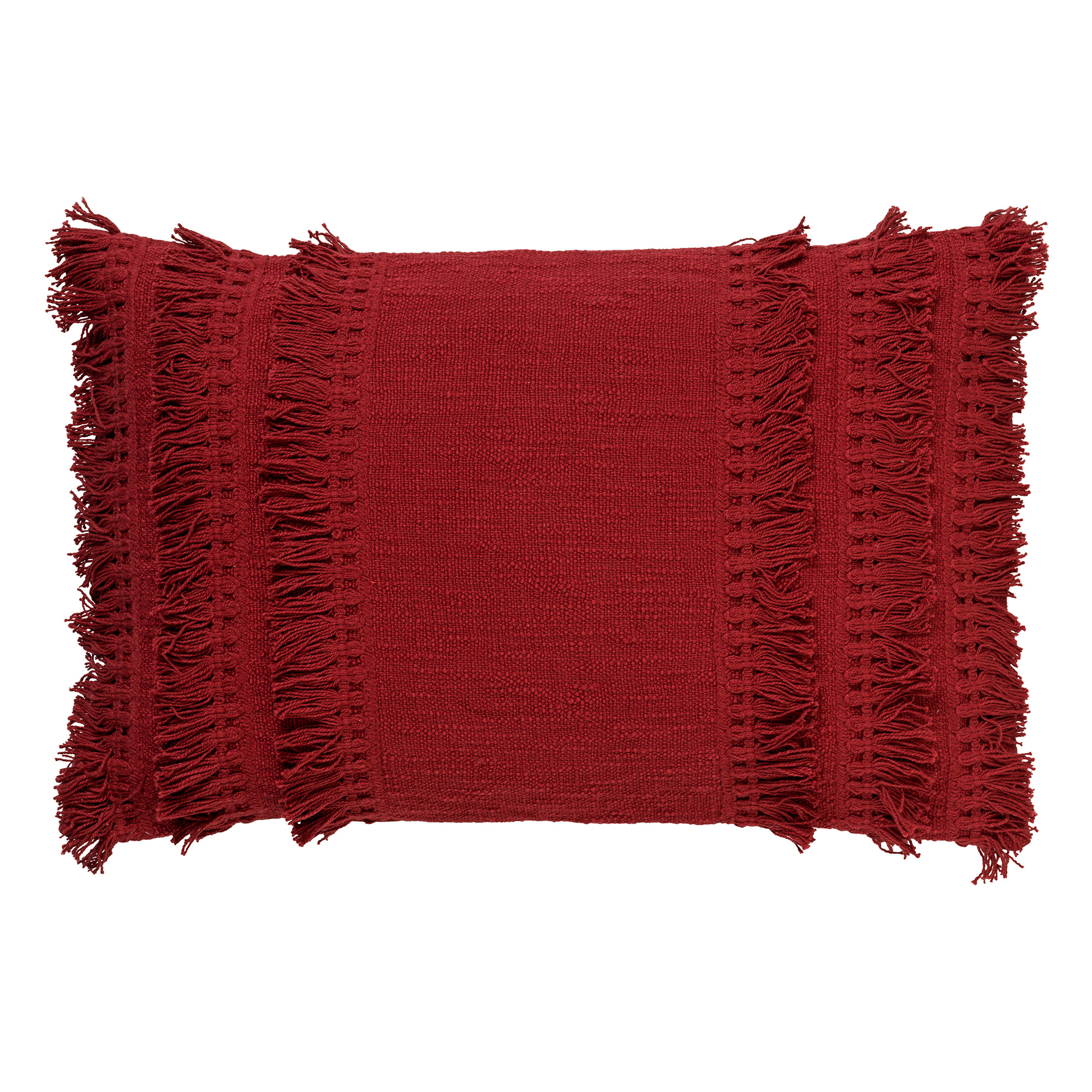 FARA - Sierkussen 40x60 cm - 100% katoen - met franjes - Merlot - rood