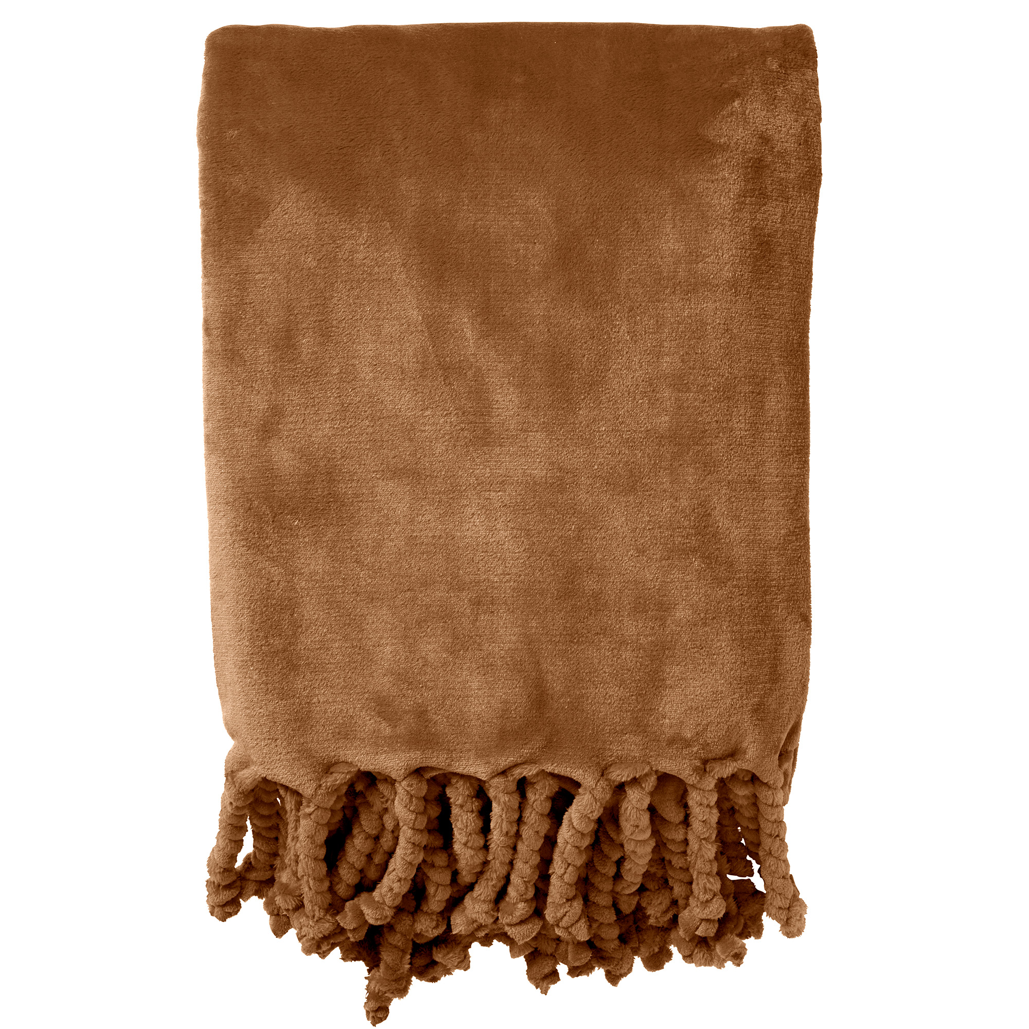 FLORIJN - Plaid 150x200 cm - grote fleece plaid met flosjes - Tobacco Brown - bruin