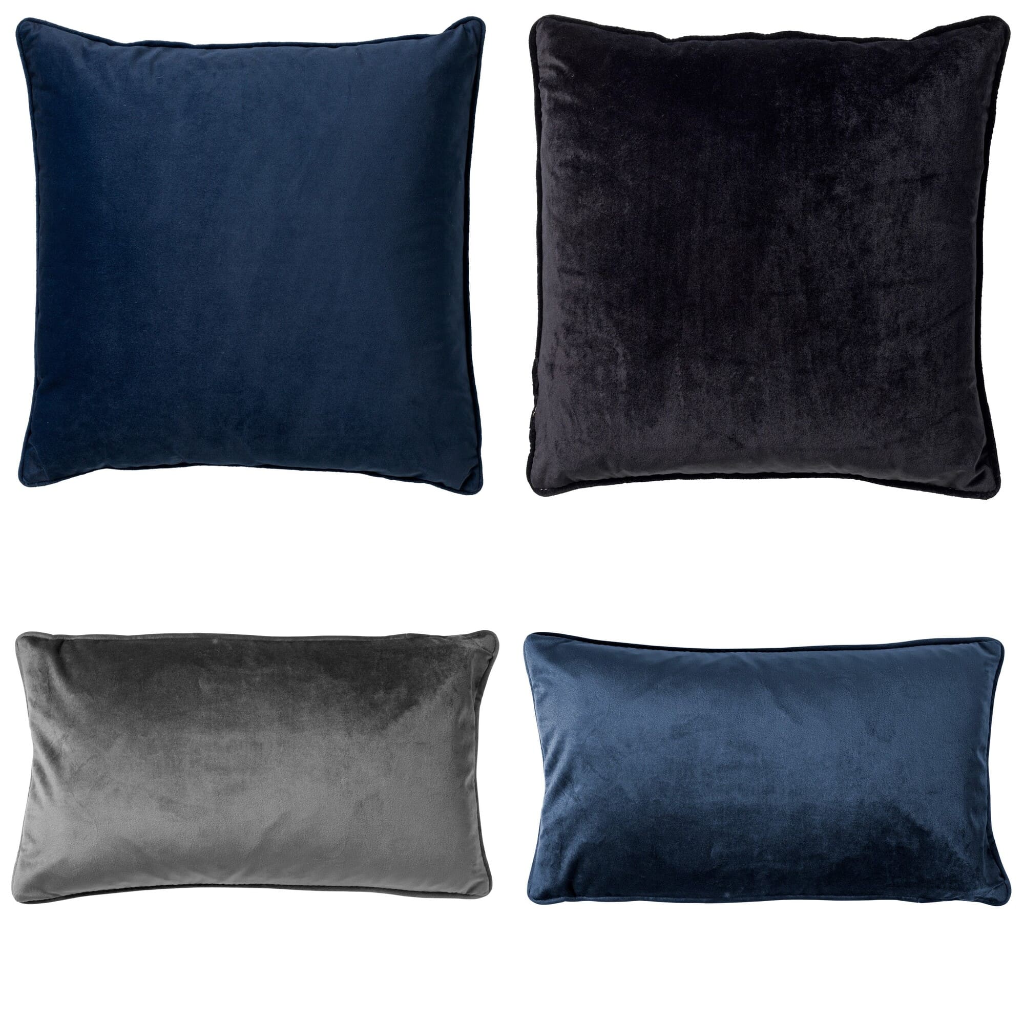 KISSENSET - 4-teilig - 45x45 cm und 30x50 cm - Blau, Schwarz, Grau