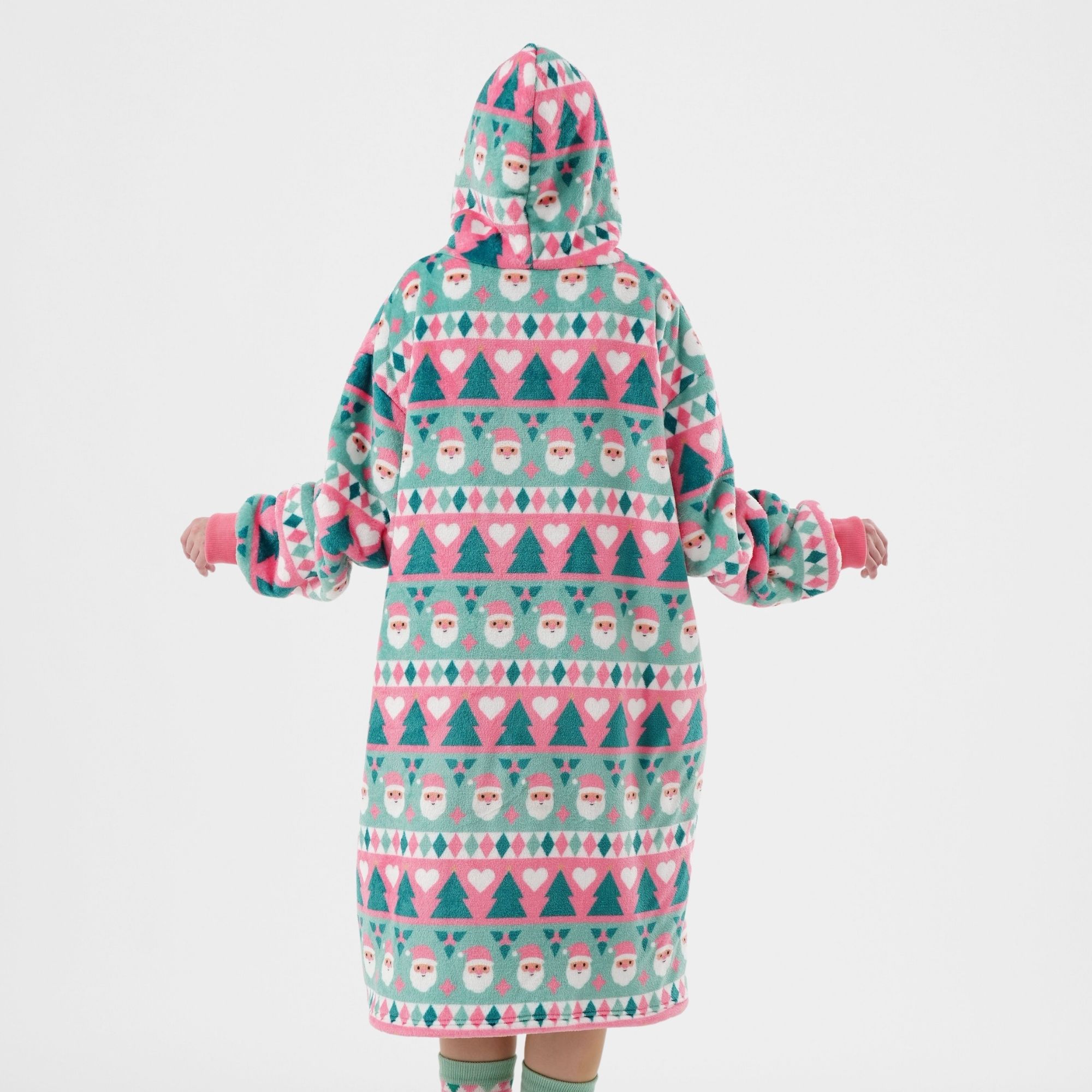 JOLLY SANTA - Hoodie 70x110 cm - Adults - Christmas - Geranium Pink - Pink